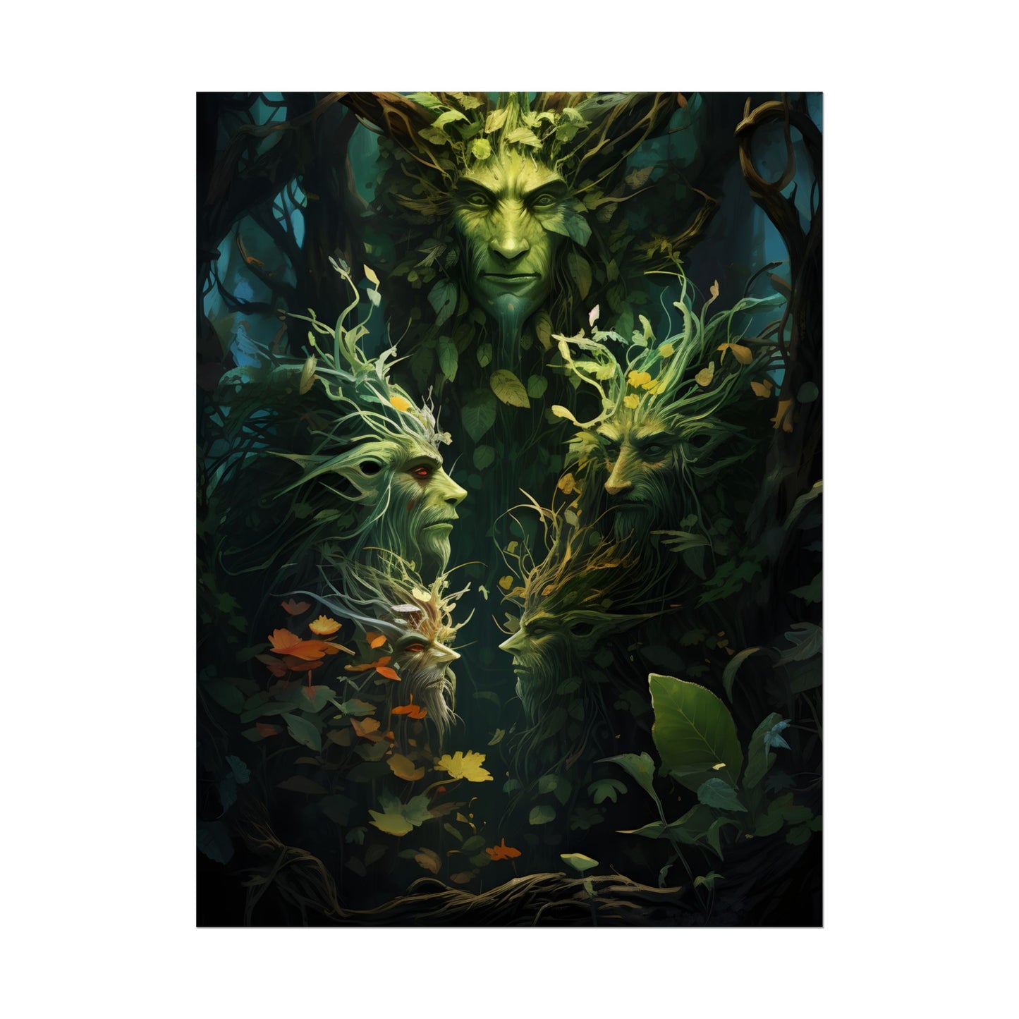 Mystical Forest Guardians: Ancient Tree Spirits in Serene Nature - Poster