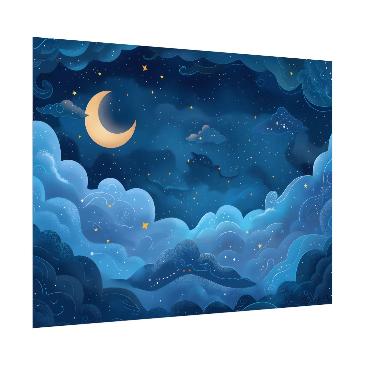 Whispers of a Whimsical Night Sky: Dreamy Celestial Artwork - Poster