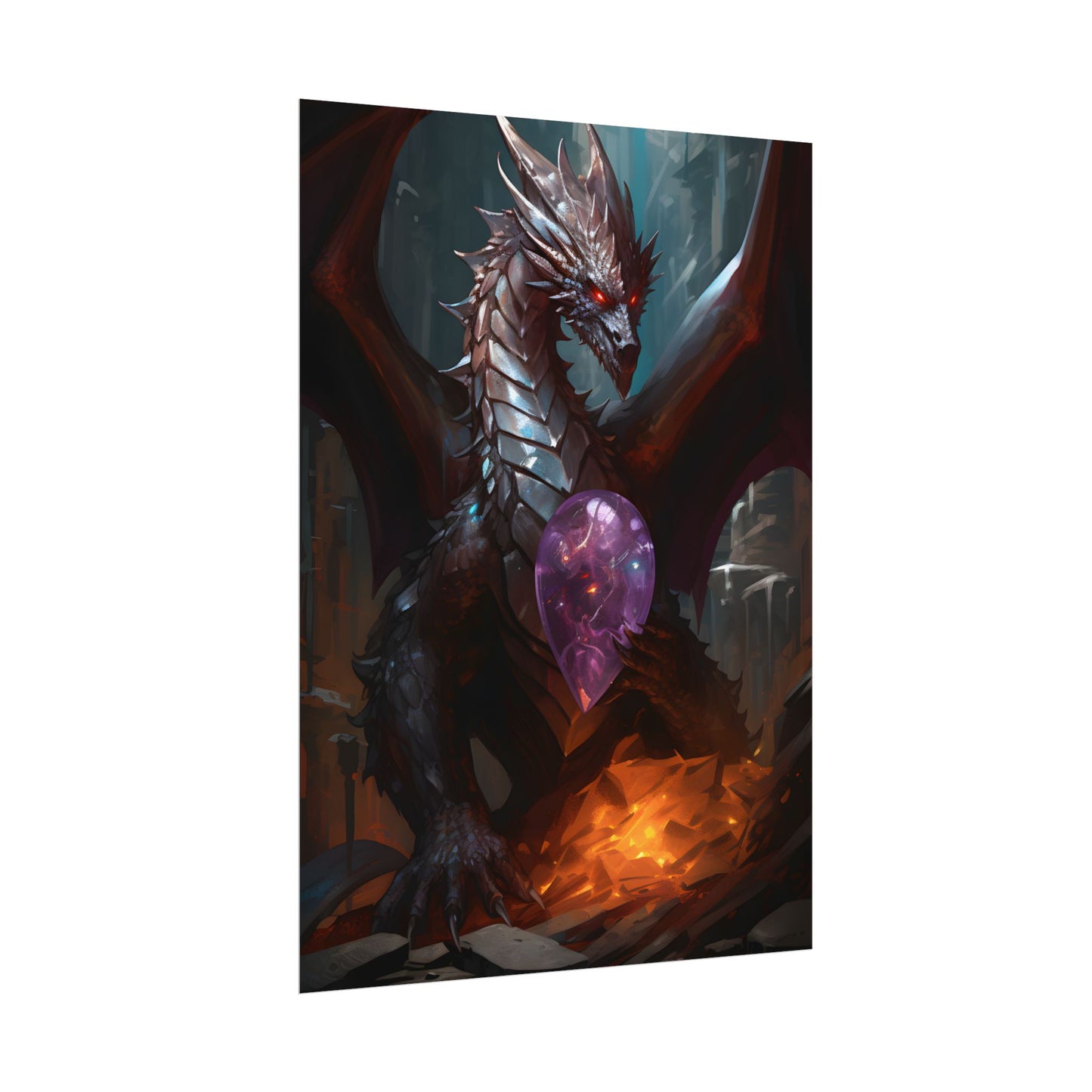 Ancient Fantasy Dragon Guarding Lair: Mythical Artwork - Poster