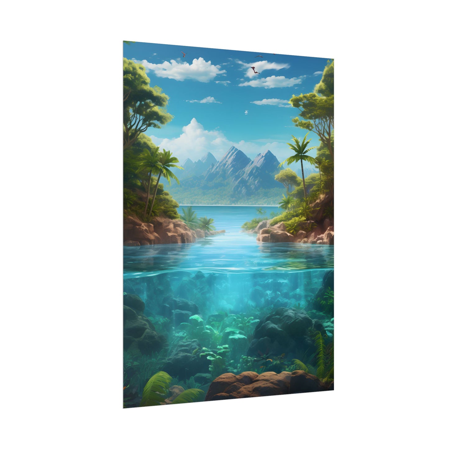 Tropical Tranquility: Serene Lagoon Island Art - Poster