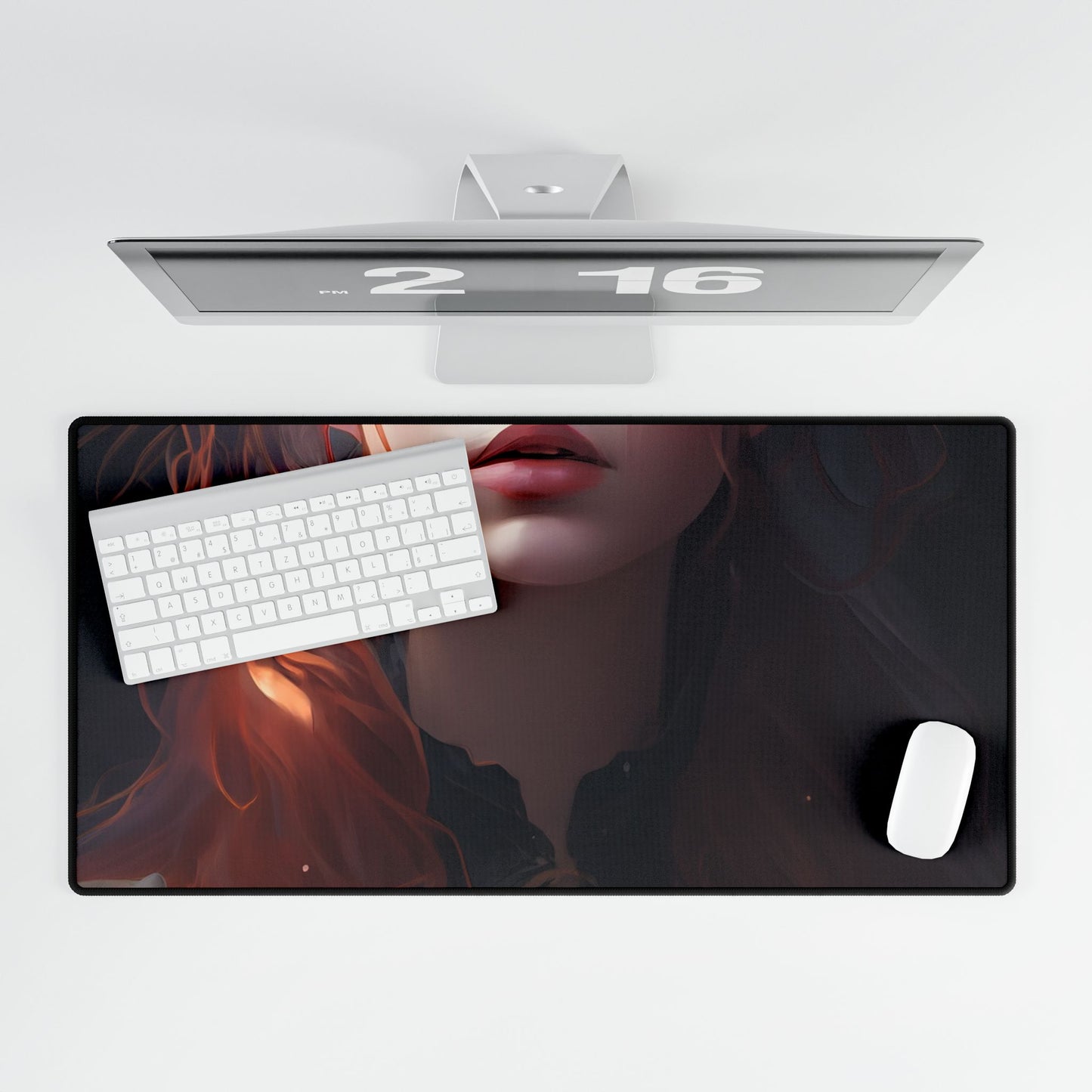 Elegant Redhead Portrait: Female Artwork in Dress - Desk Mat