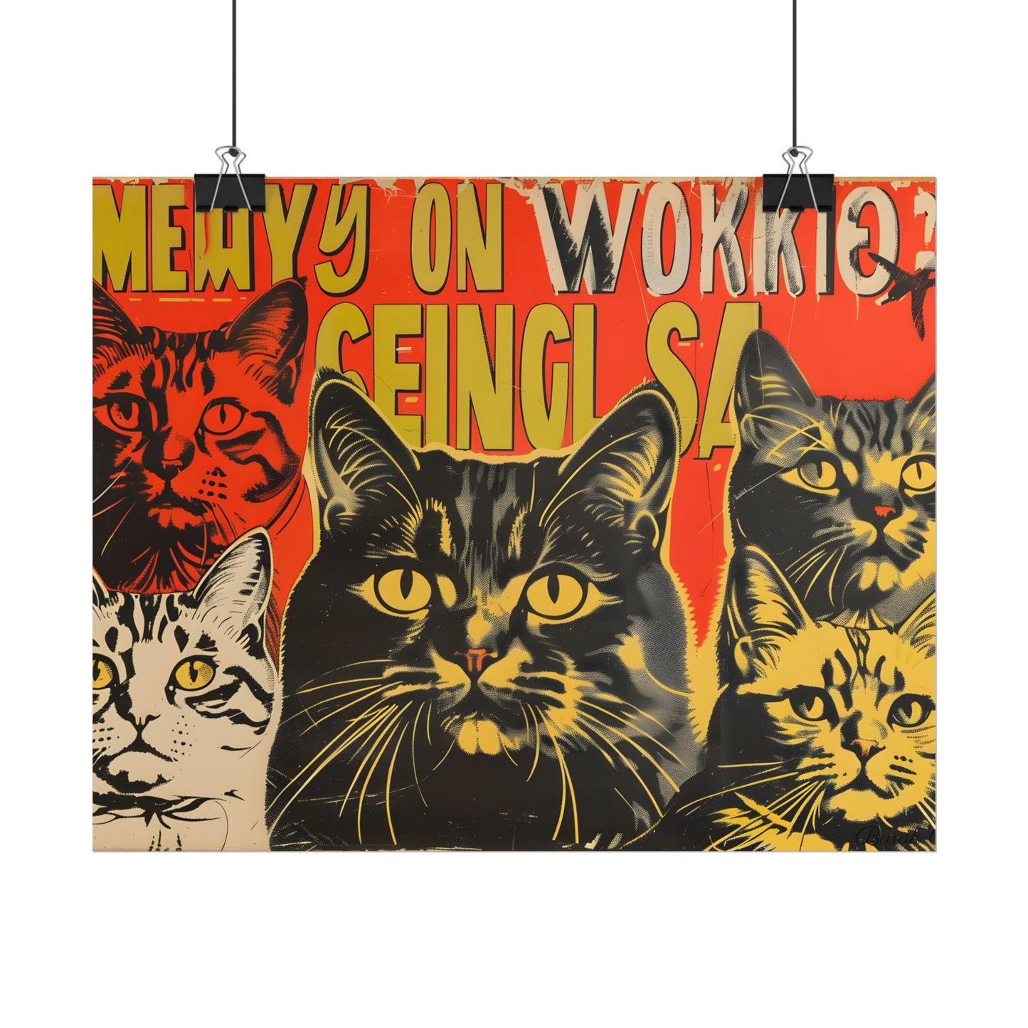 Whisked Away: A Soviet-Inspired Poster Featuring Multiple Feline Friends - Poster
