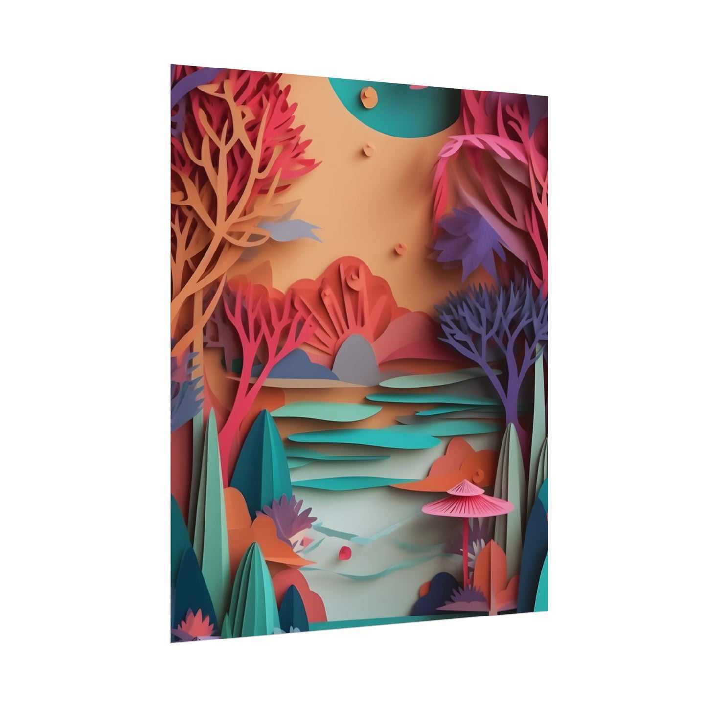 Whimsical Quilling Japanese Landscape: Intricate Paper Art Design - Poster