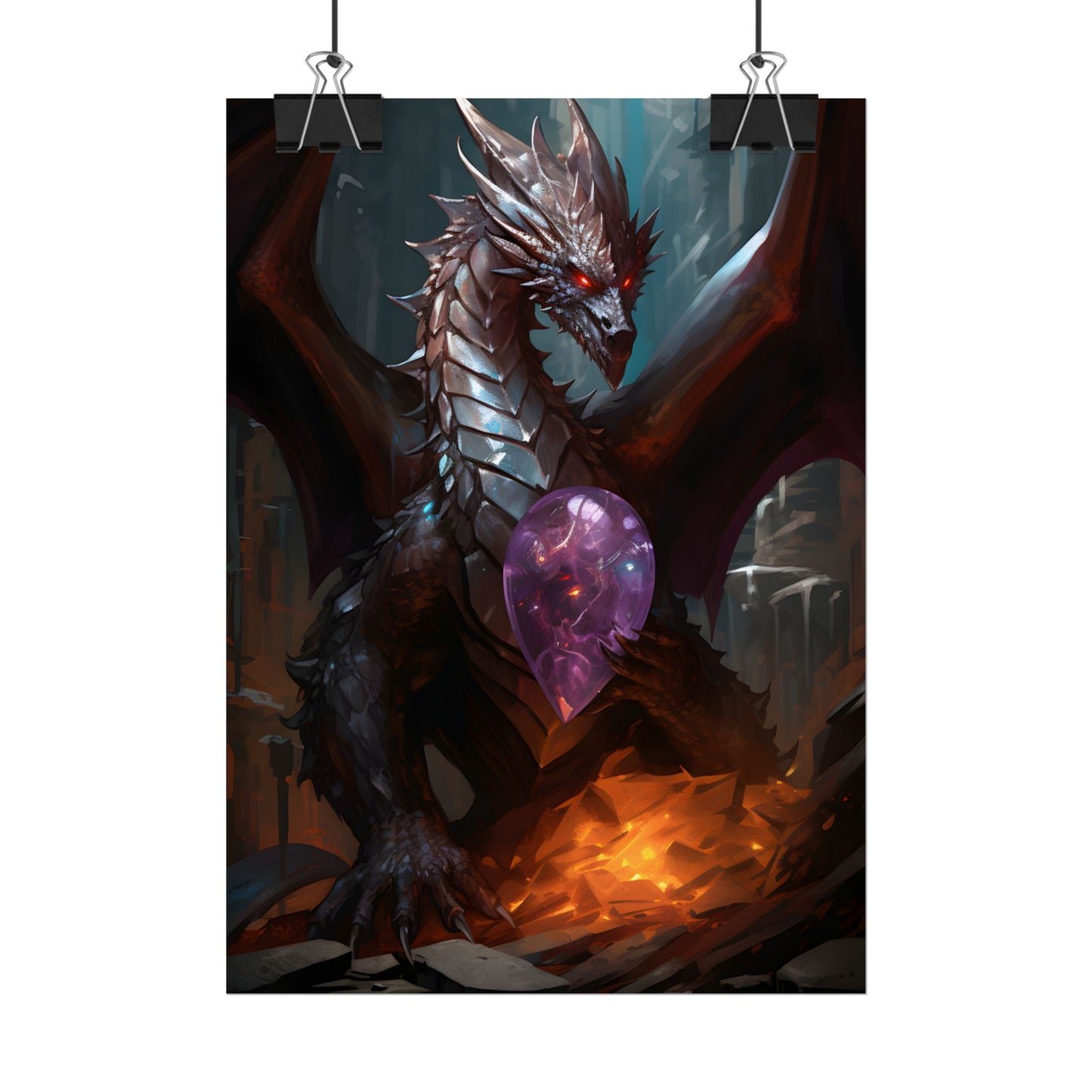 Ancient Fantasy Dragon Guarding Lair: Mythical Artwork - Poster
