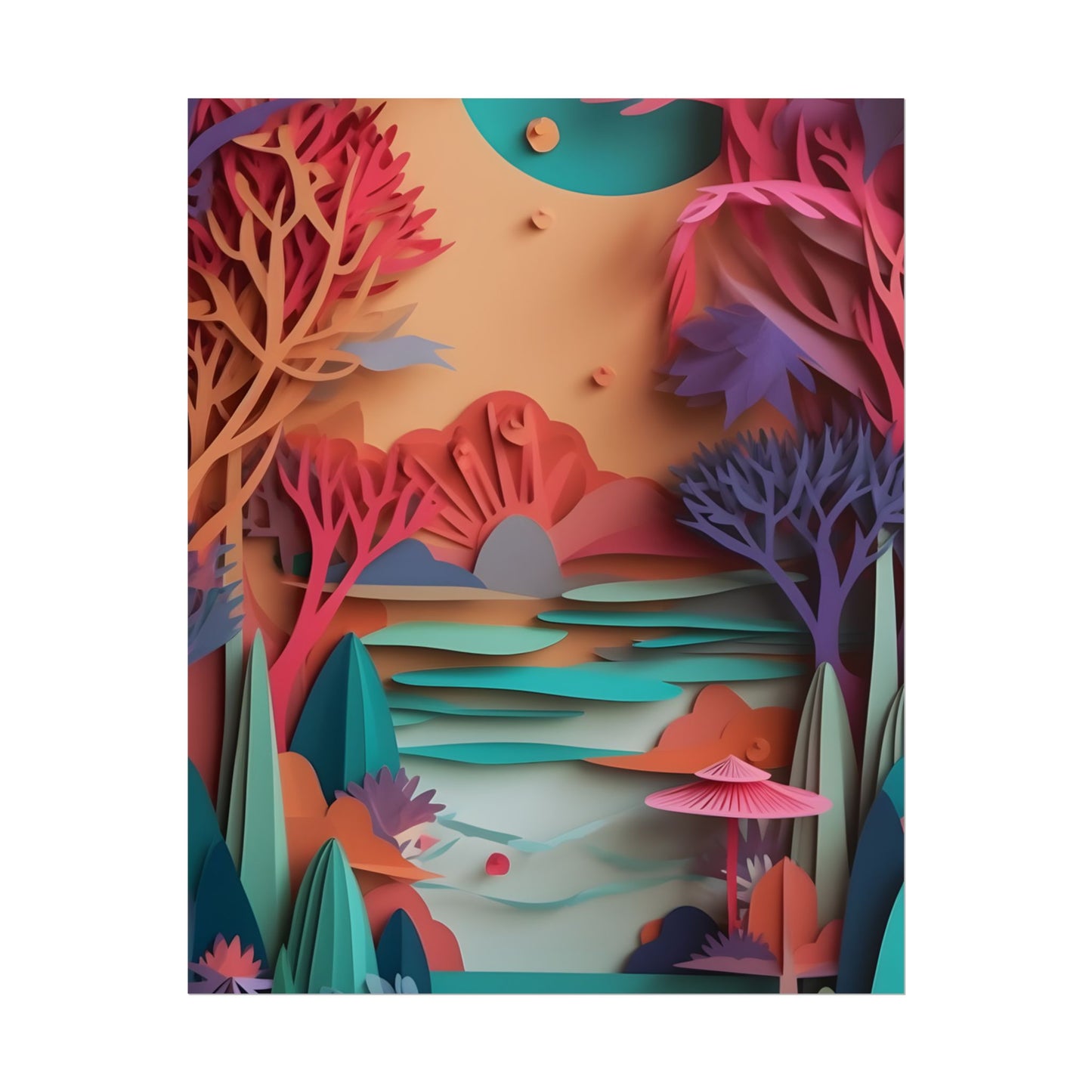 Whimsical Quilling Japanese Landscape: Intricate Paper Art Design - Poster