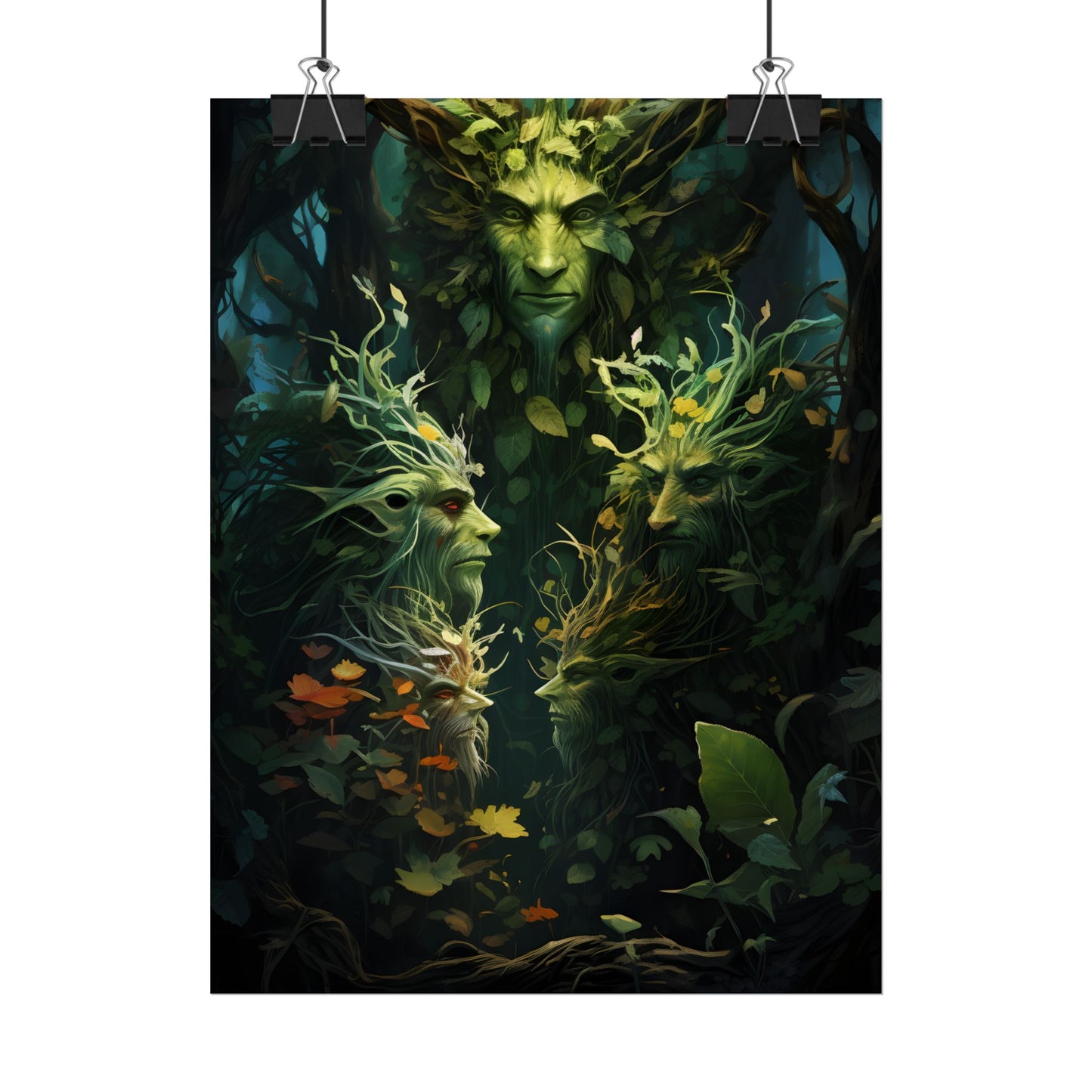 Mystical Forest Guardians: Ancient Tree Spirits in Serene Nature - Poster