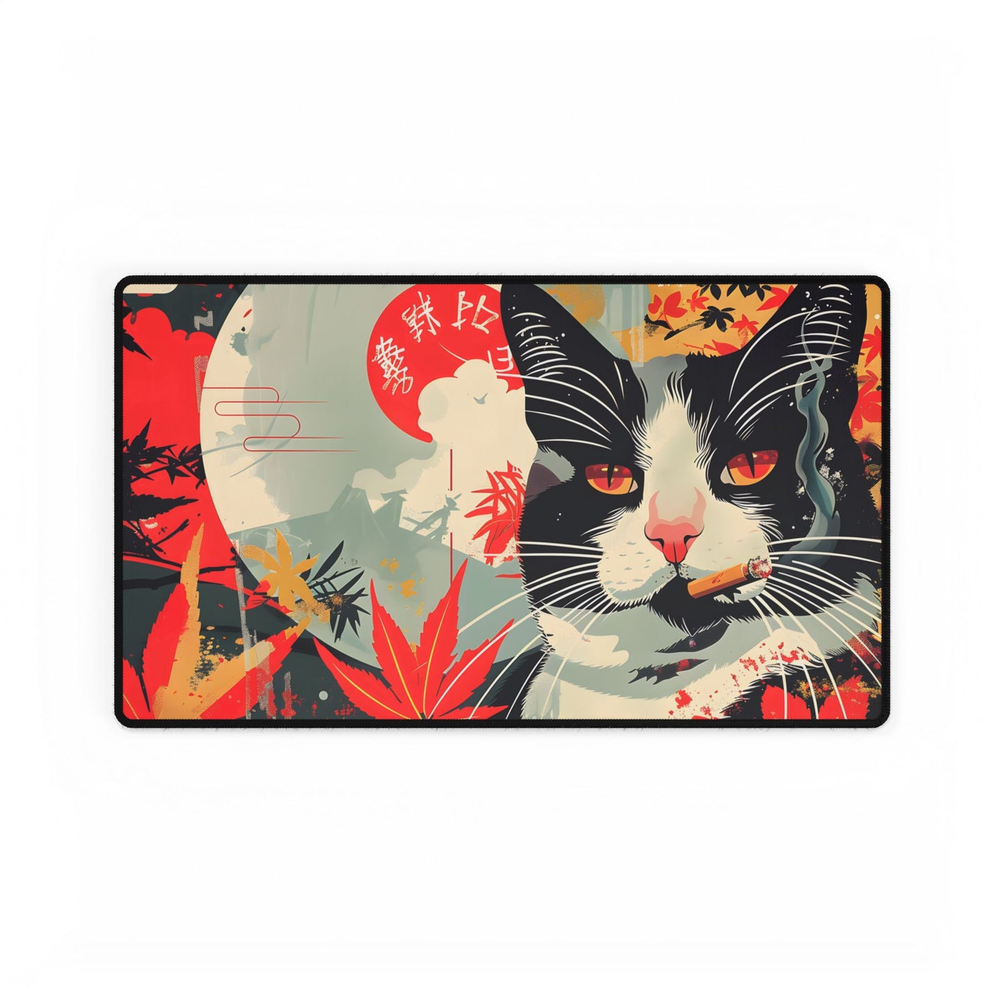 Realistic Tabby Cat with Cigarette: Unconventional Feline Fun - Desk Mat