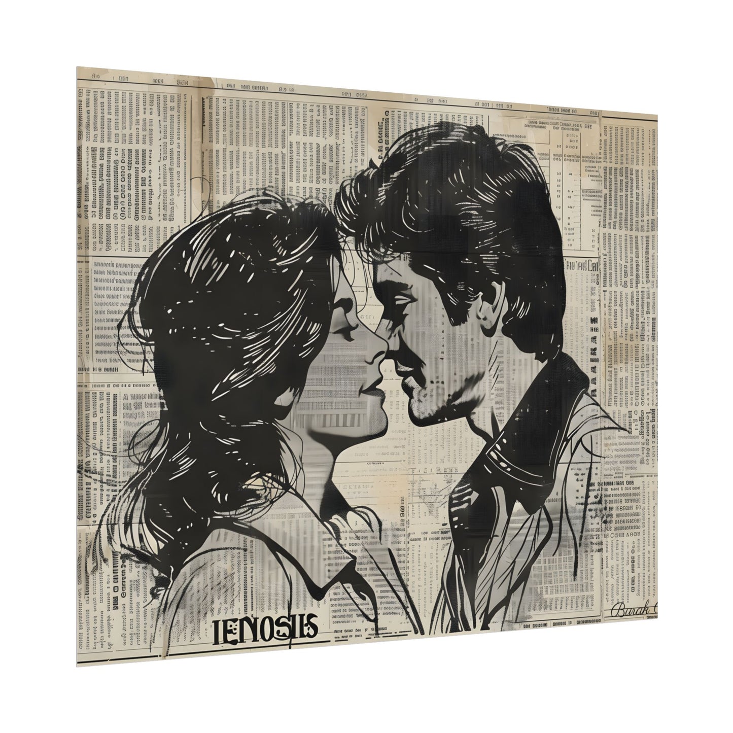 Vintage Romance Couples: Timeless Newsprint Art - Poster