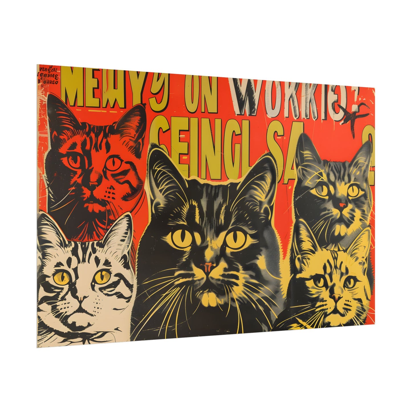 Whisked Away: A Soviet-Inspired Poster Featuring Multiple Feline Friends - Poster