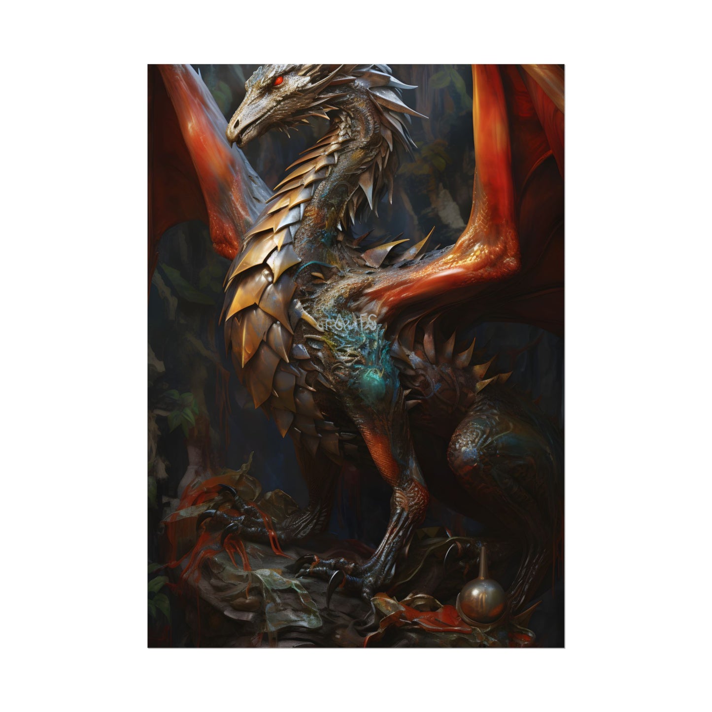 Fantasy Dragon Guardian Art: Ancient Dragon in its Lair - Poster