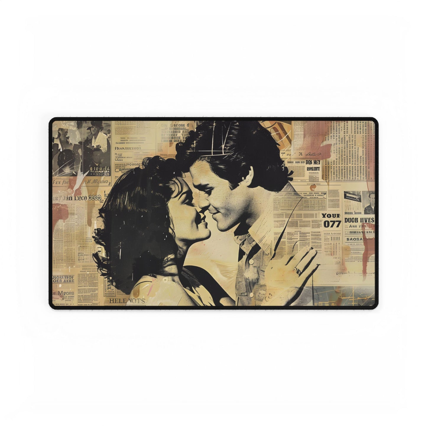Retro Vintage Romance: Couples Newsprint Artwork - Desk Mat