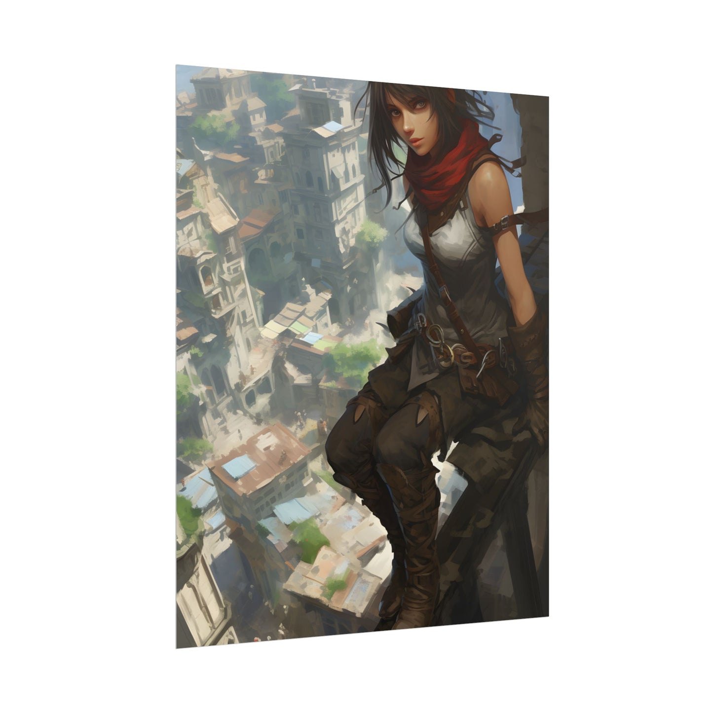 Anime Fantasy Bird's Eye View: White Feathers Digital Art - Poster