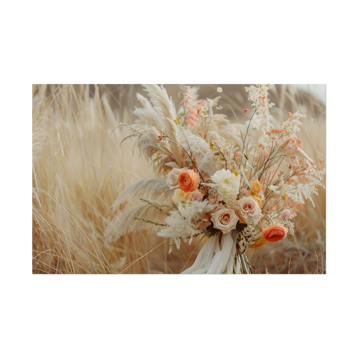 Whimsical Floral Oasis: Vibrant Pampas Artwork - Poster