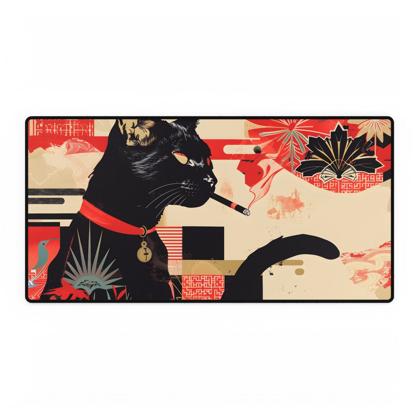 Smoking Cat: Whimsical Feline Moment - Desk Mat