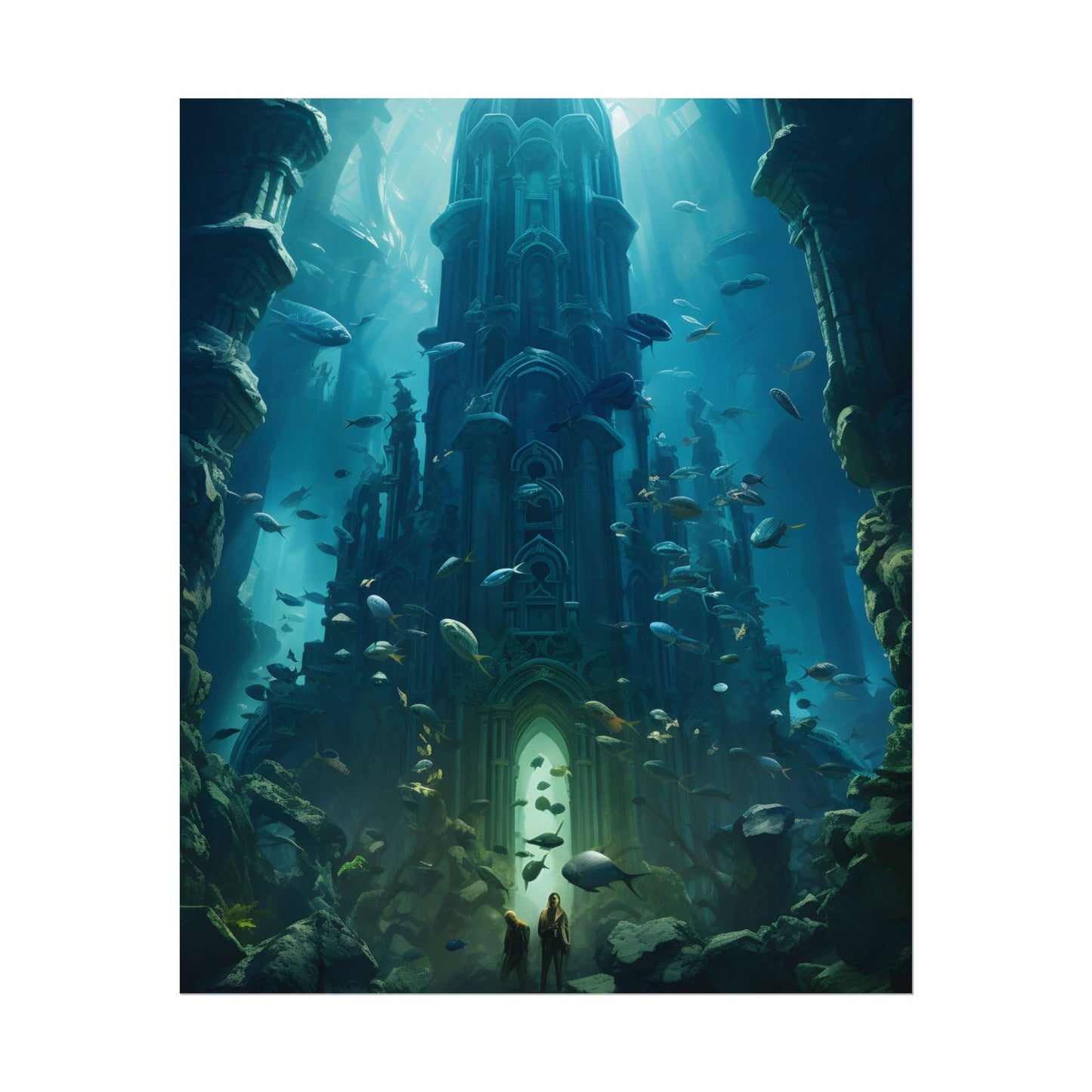 Sunken Ancient City: Underwater Ruins Digital Art - Poster