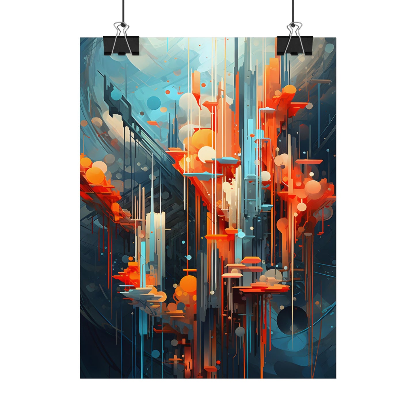 Abstract Cyber Dreamscape: Vibrant Colors and Neon Lights Digital Art - Poster