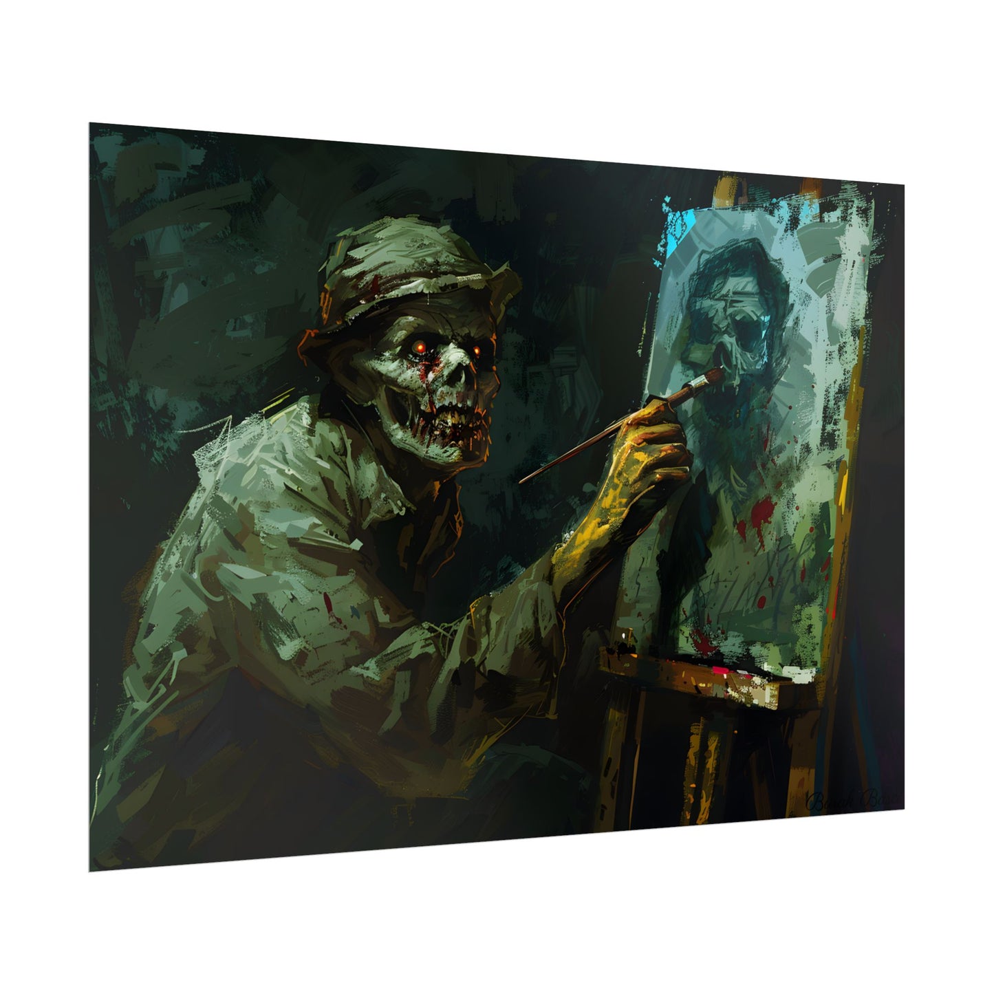 Zombie Painter in Action: Original Digital Art Piece - Poster