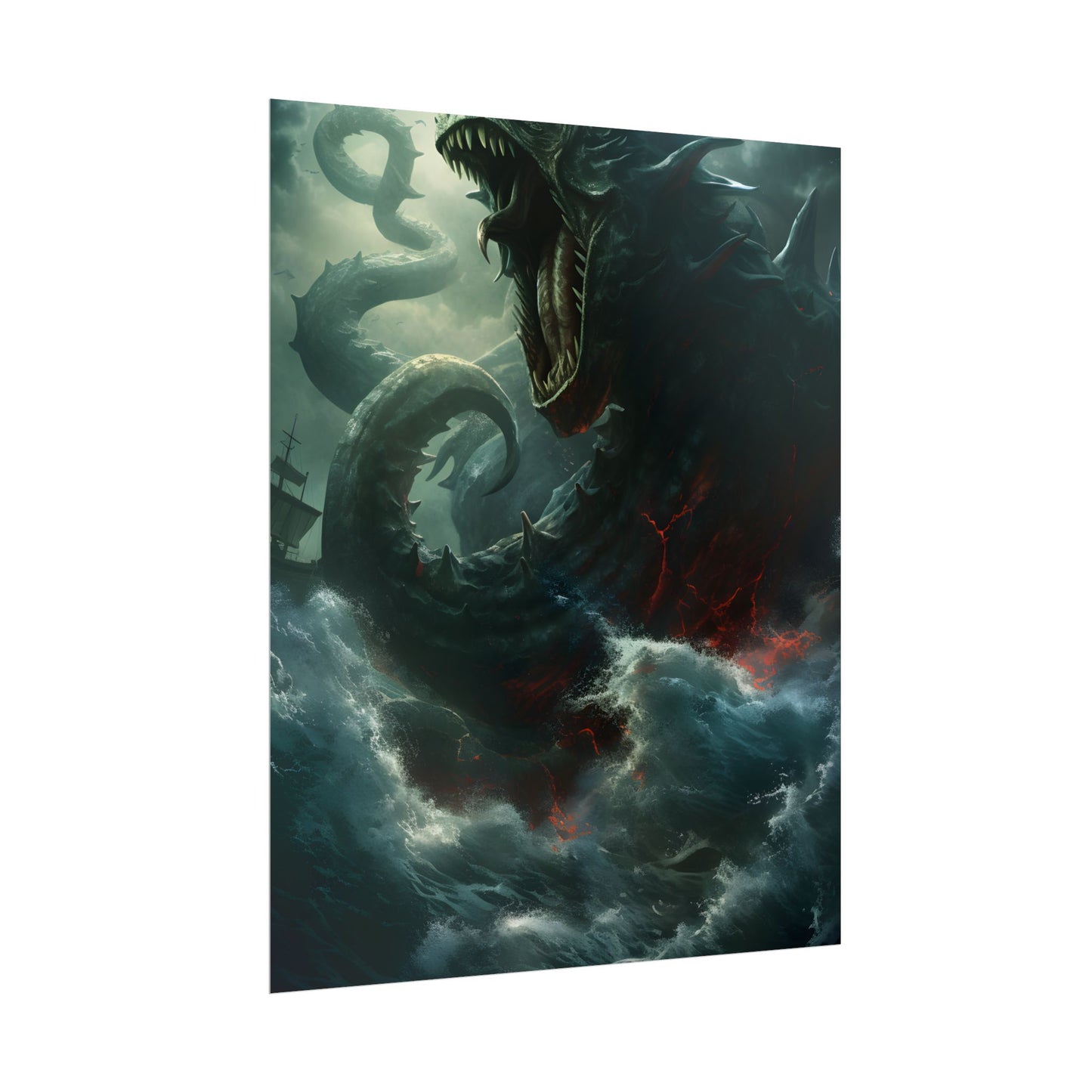 Ancient Sea Monster: Mythical Serpentine Digital Illustration - Poster