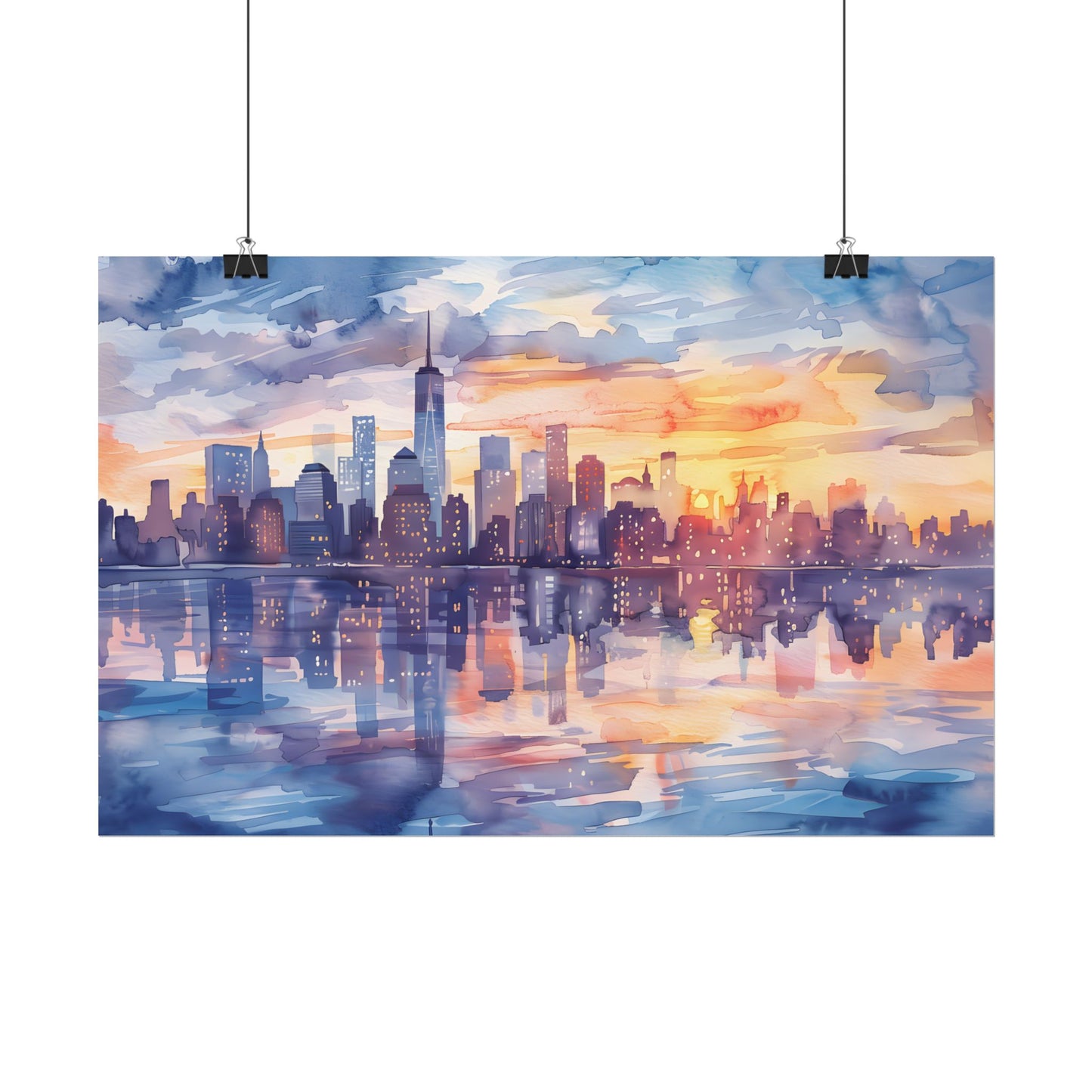 Watercolor New York City Sunset Skyline: Artistic NYC View - Poster