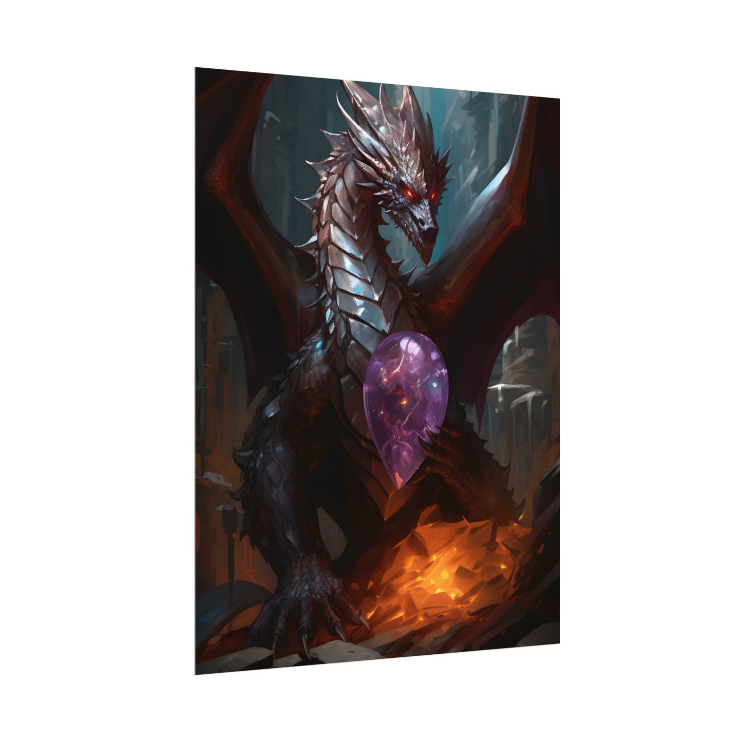 Ancient Fantasy Dragon Guarding Lair: Mythical Artwork - Poster