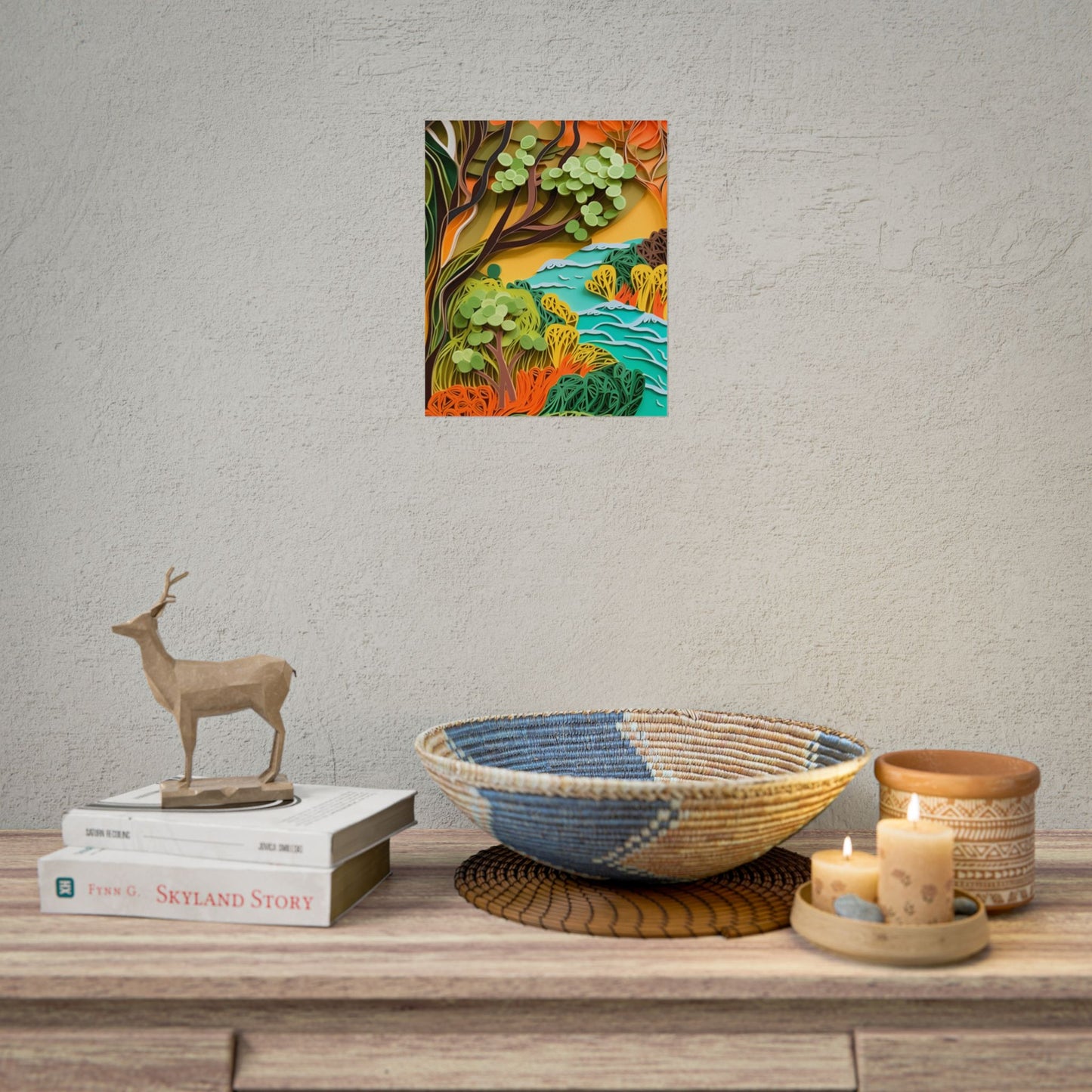 African Paper Quilled Landscape: Artwork in Brown and Green - Poster