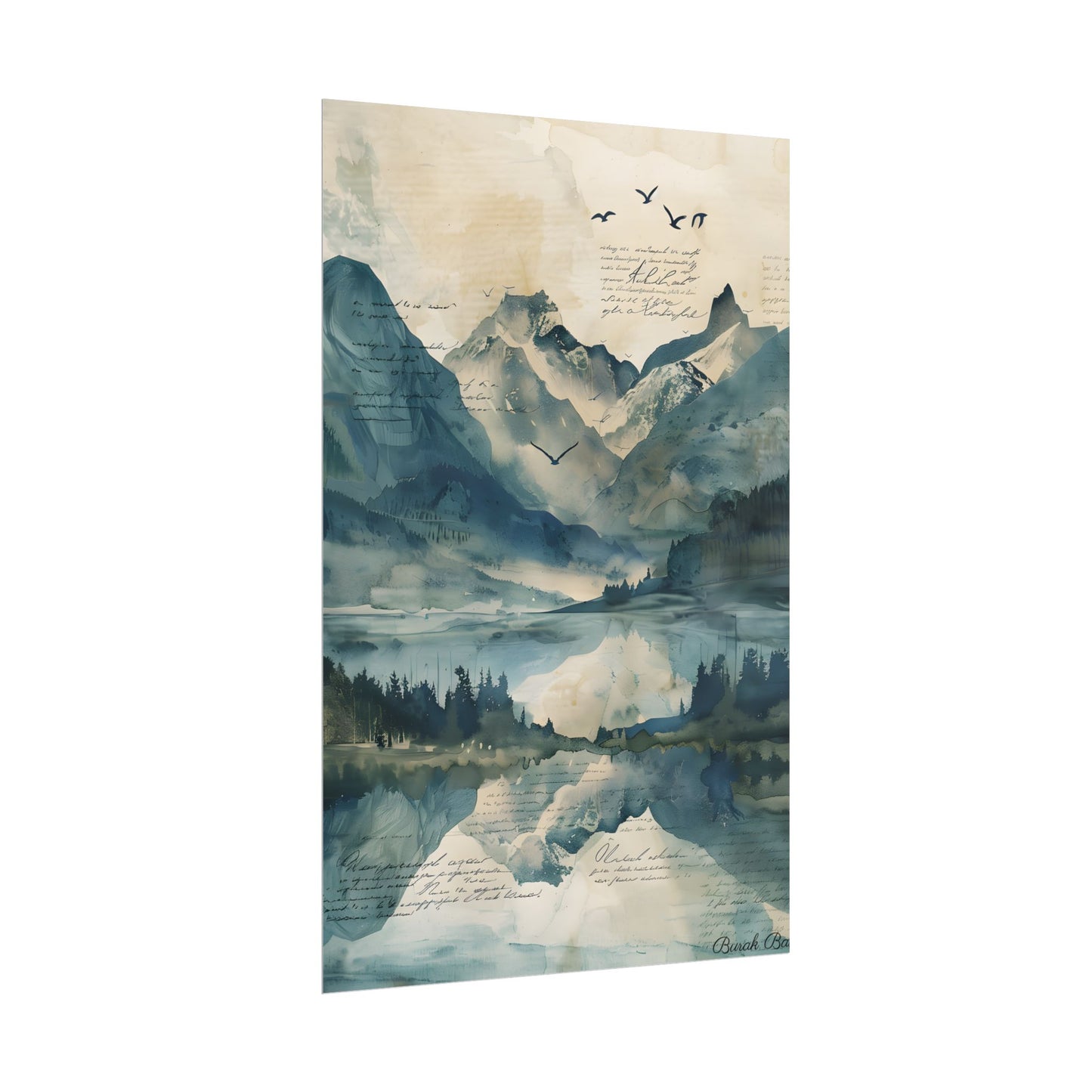 Serene Mountain Landscape: Wildlife Art with Birds in Flight - Poster