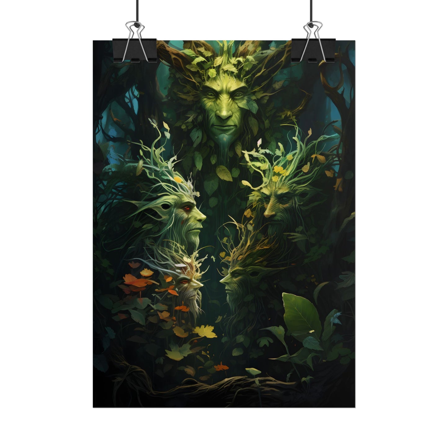 Mystical Forest Guardians: Ancient Tree Spirits in Serene Nature - Poster