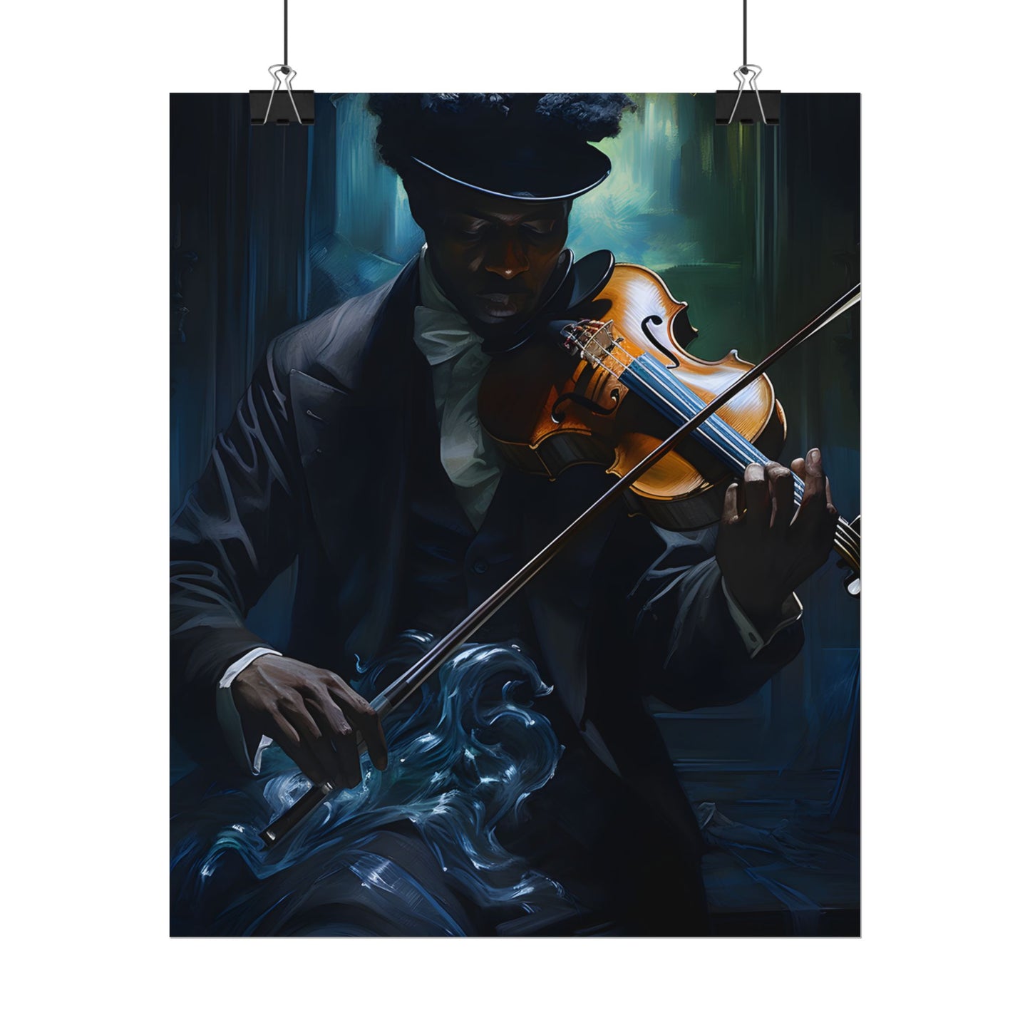 Mysterious Musician in Concentration: Portrait with Violin - Poster