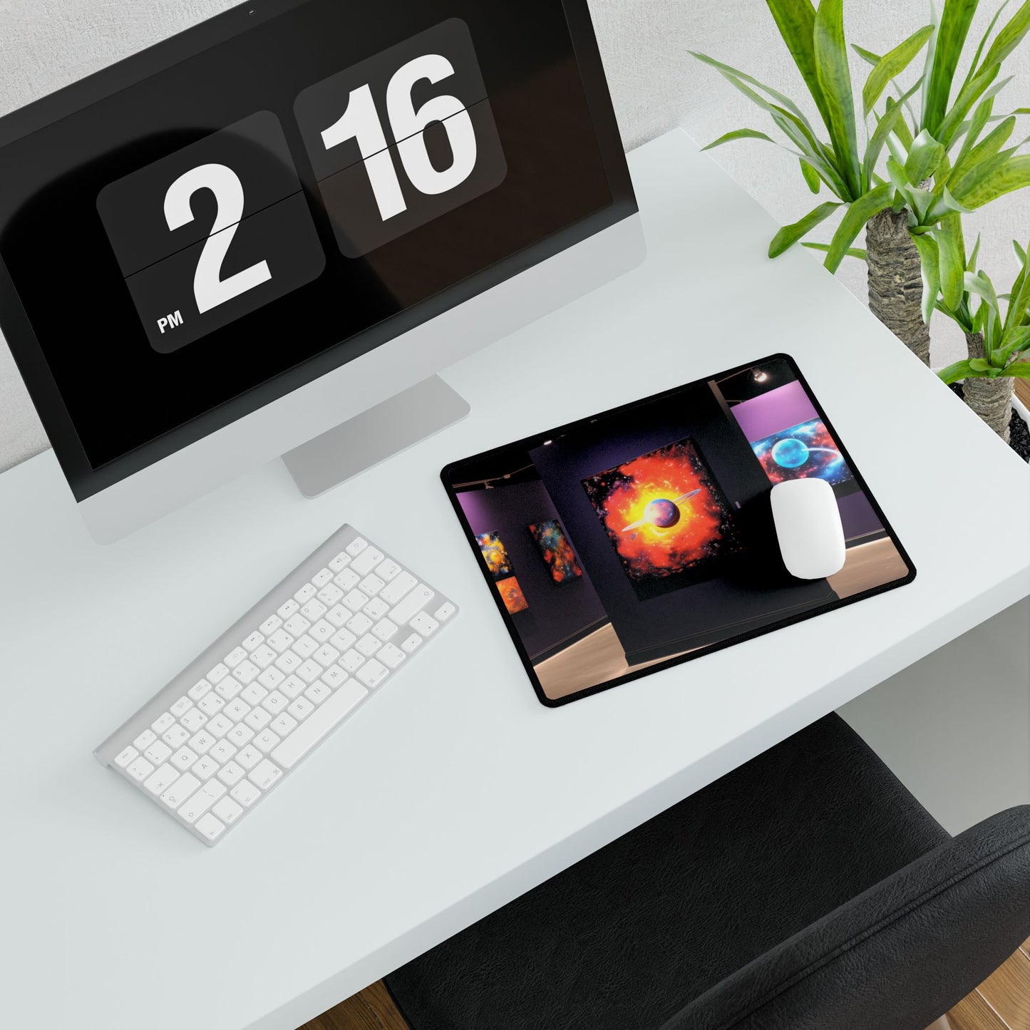 Celestial Art Gallery: Indoor Space with Dark-Light Contrast - Desk Mat