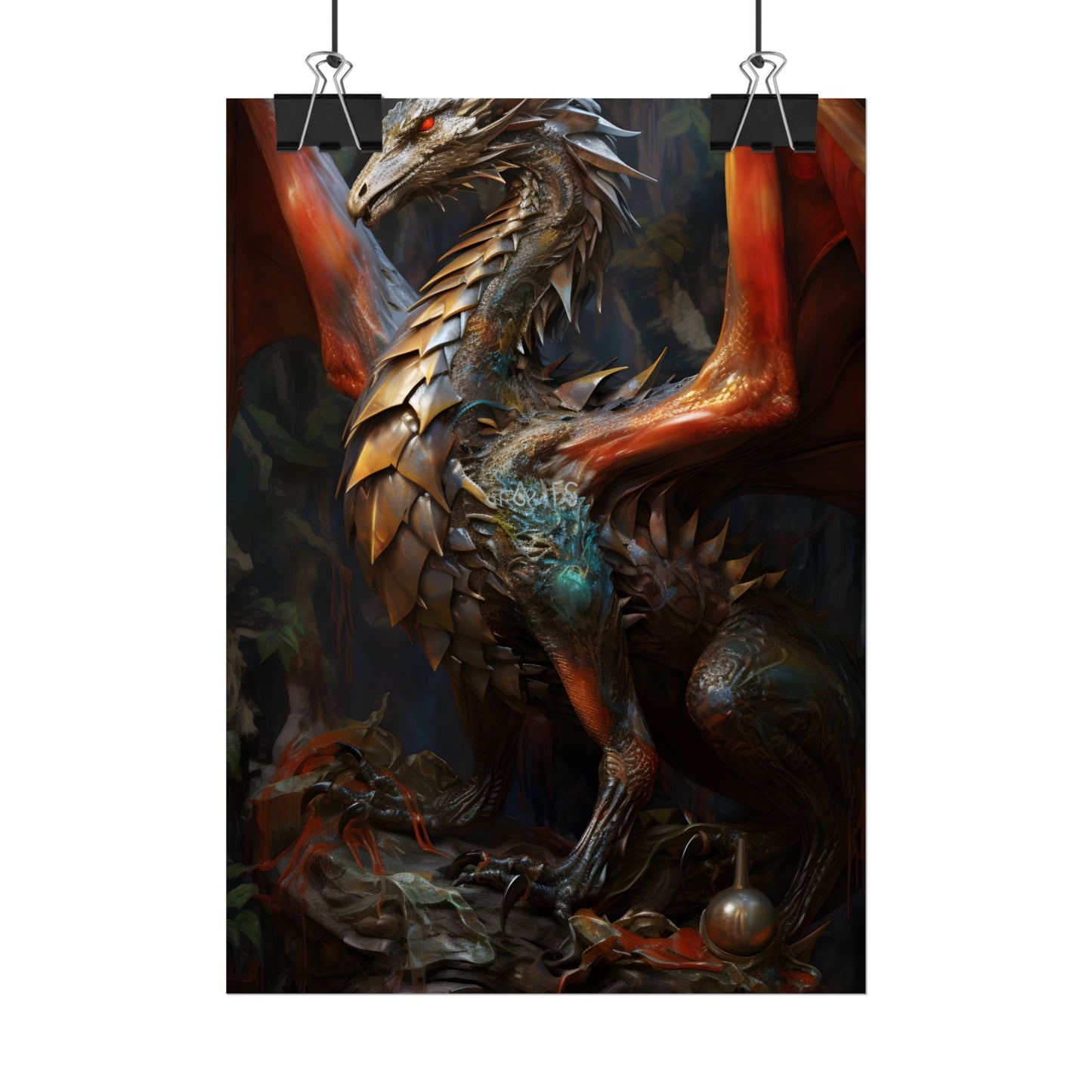 Fantasy Dragon Guardian Art: Ancient Dragon in its Lair - Poster