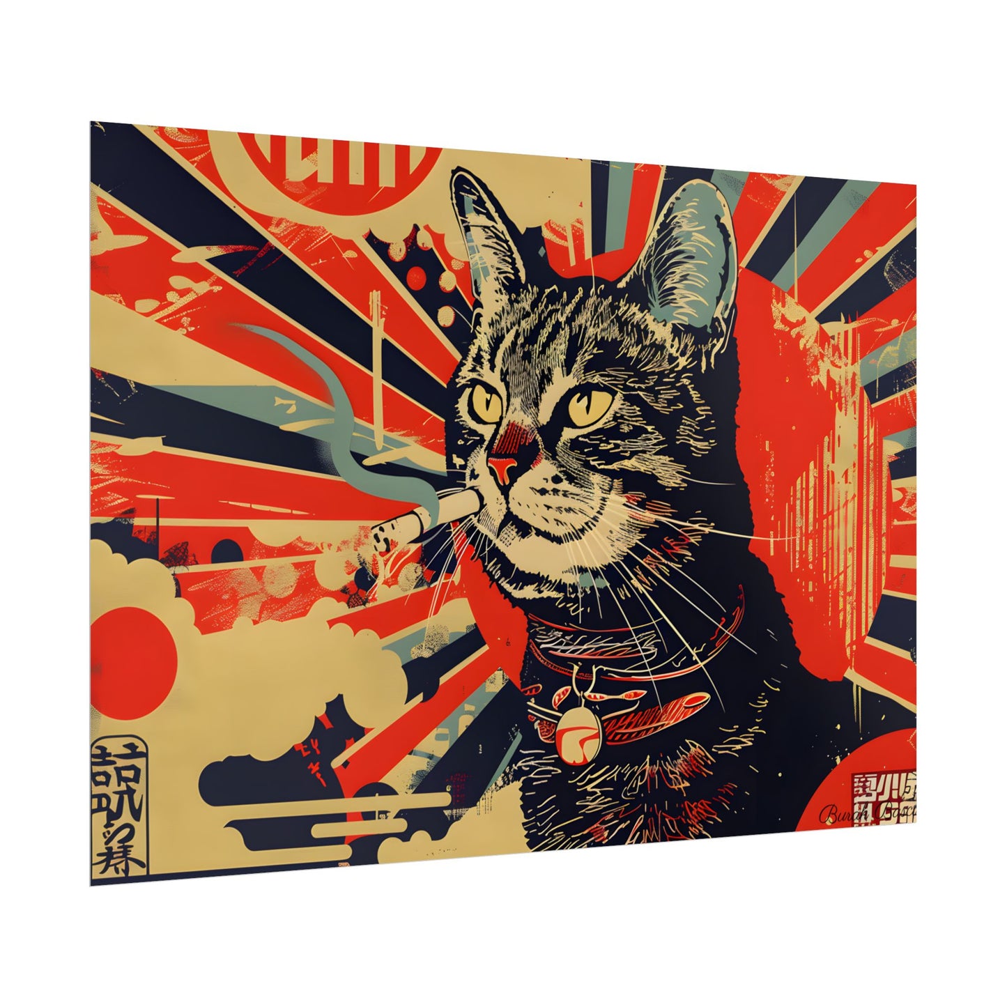 Whimsical Urban Wildlife: Cat Art in a Bolstered Setting - Poster