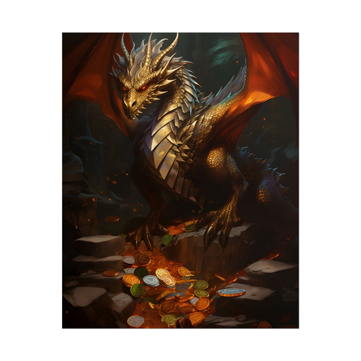 Ancient Fantasy Dragon Guard: Majestic Creature Art - Poster