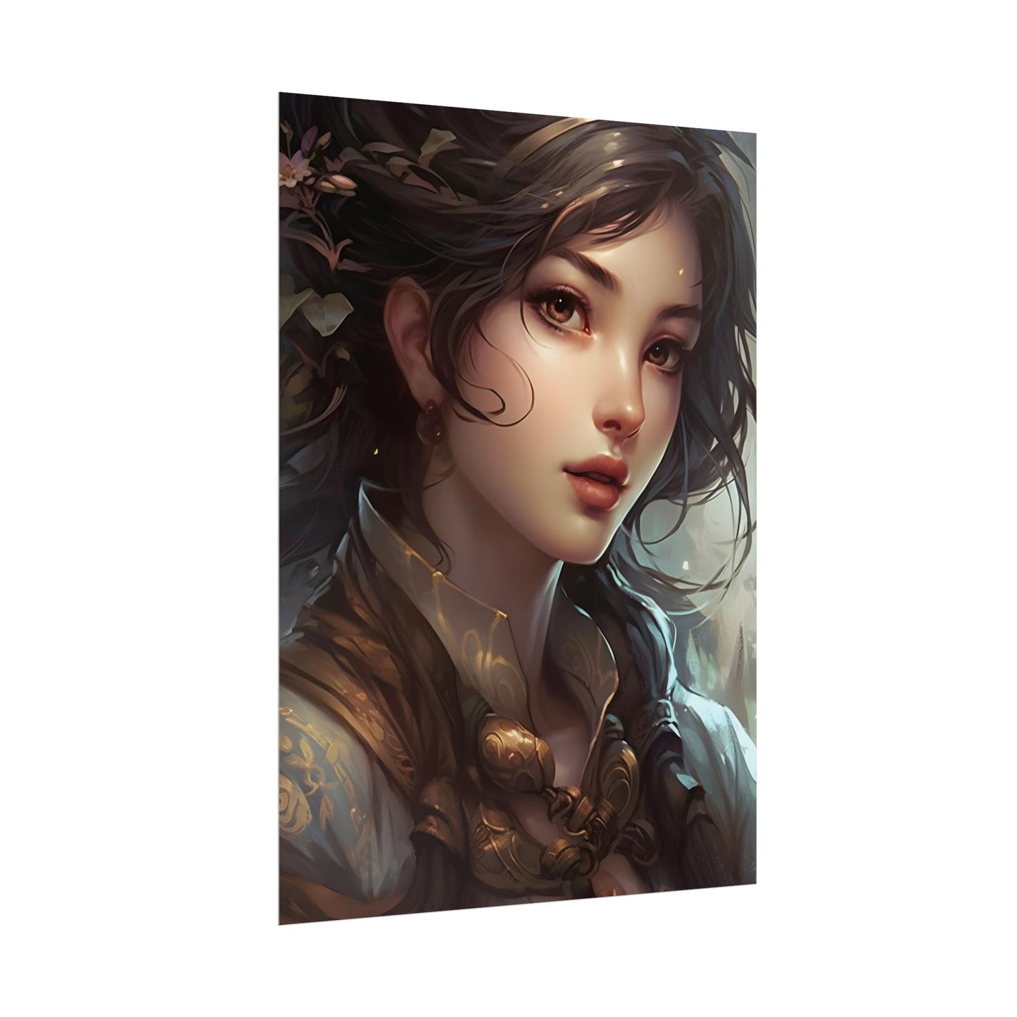 Astonishing Brunette Portrait: Elegant Digital Artwork - Poster
