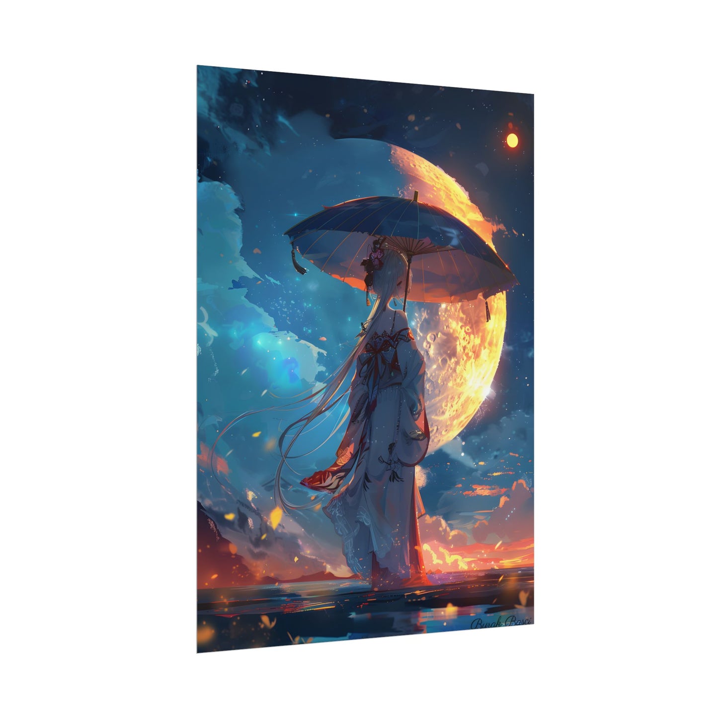 Winter Anime Girl: Holding Umbrella in Snowy Scene - Poster