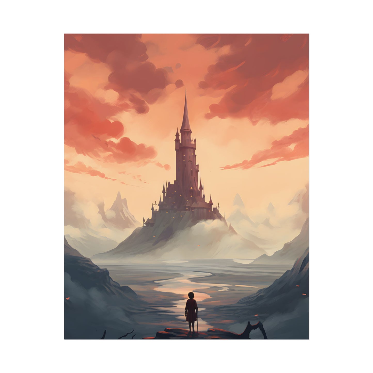 Winter Wonderland: Vibrant Snow-covered Scene with Cozy Red House - Poster
