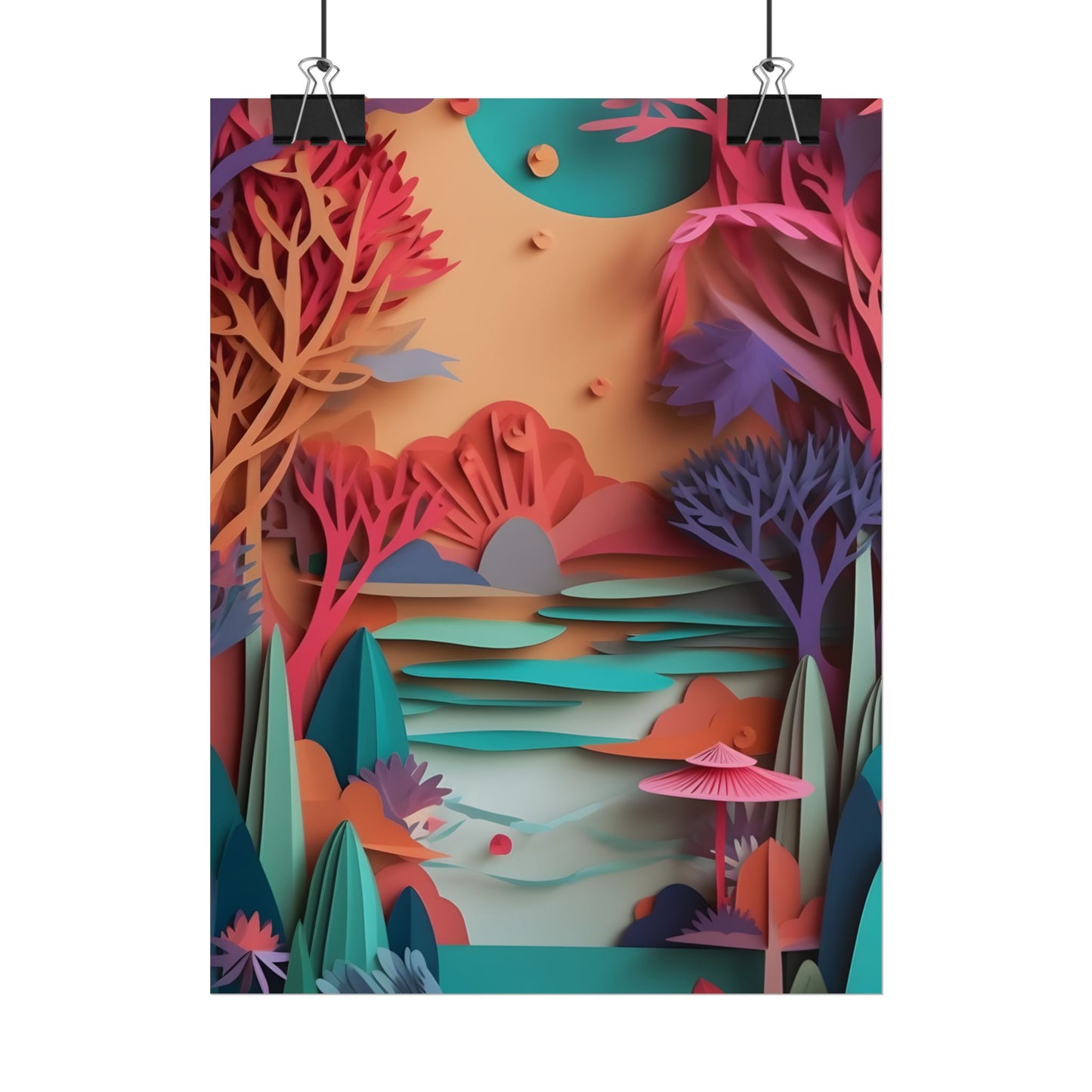 Whimsical Quilling Japanese Landscape: Intricate Paper Art Design - Poster
