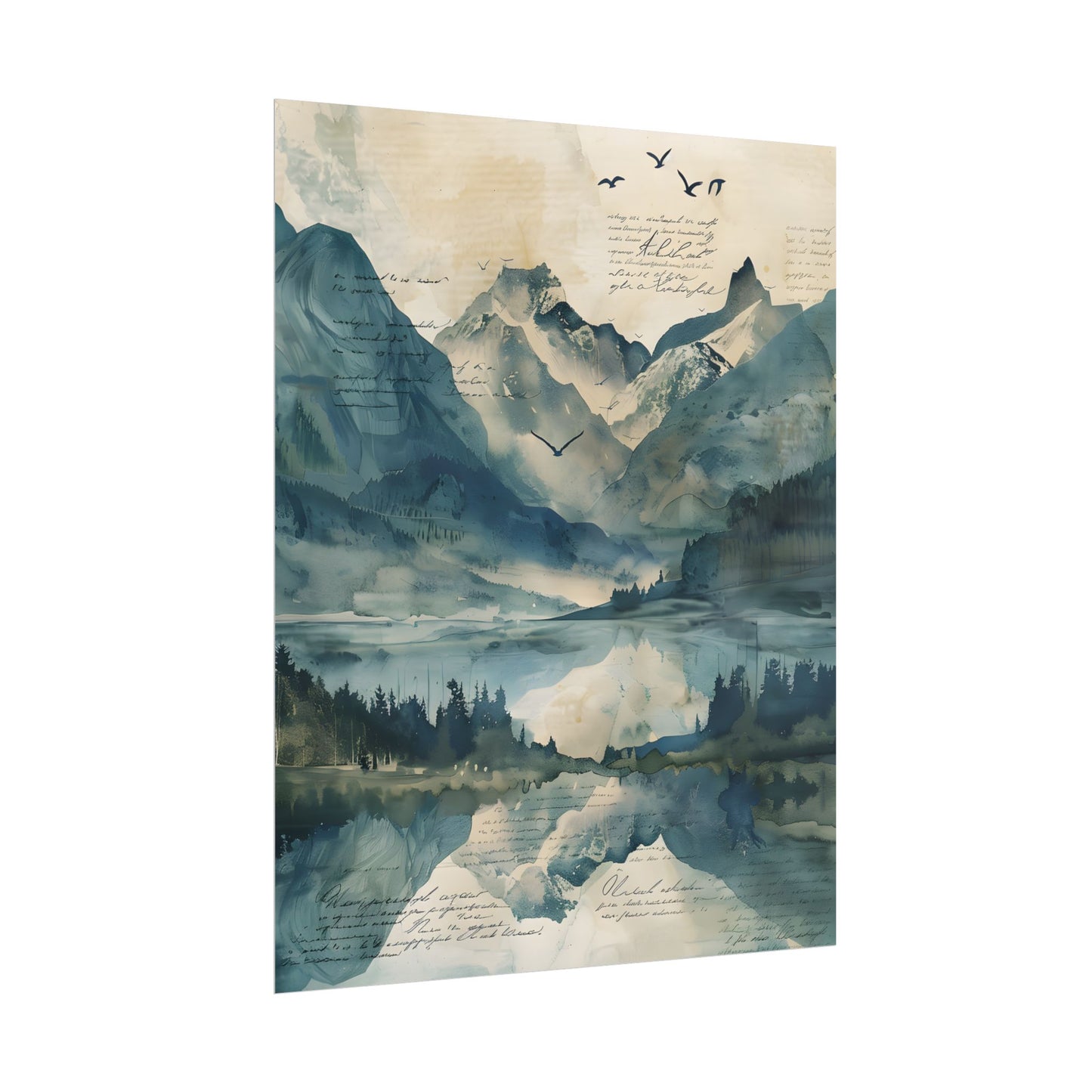 Serene Mountain Landscape: Wildlife Art with Birds in Flight - Poster