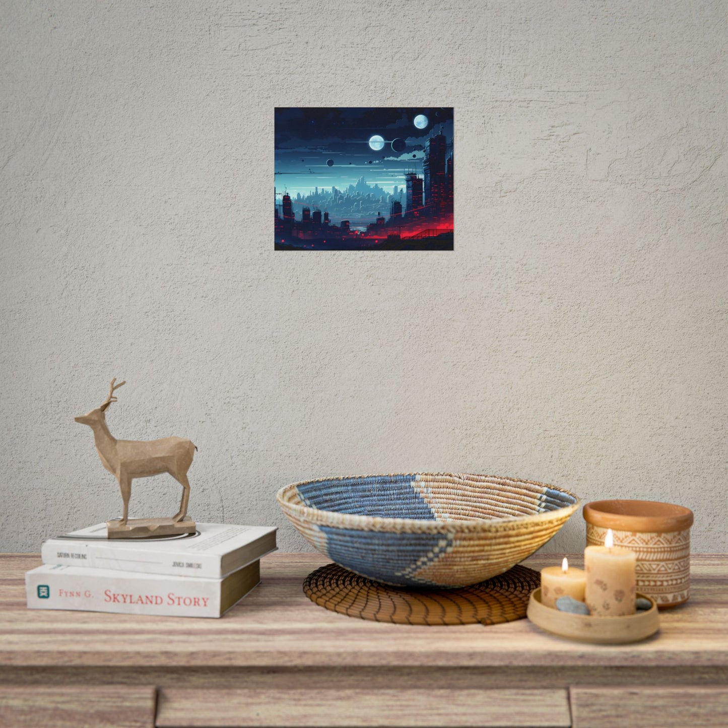 Burning Cyberpunk Cityscape at Night: Landscape Digital Art - Poster