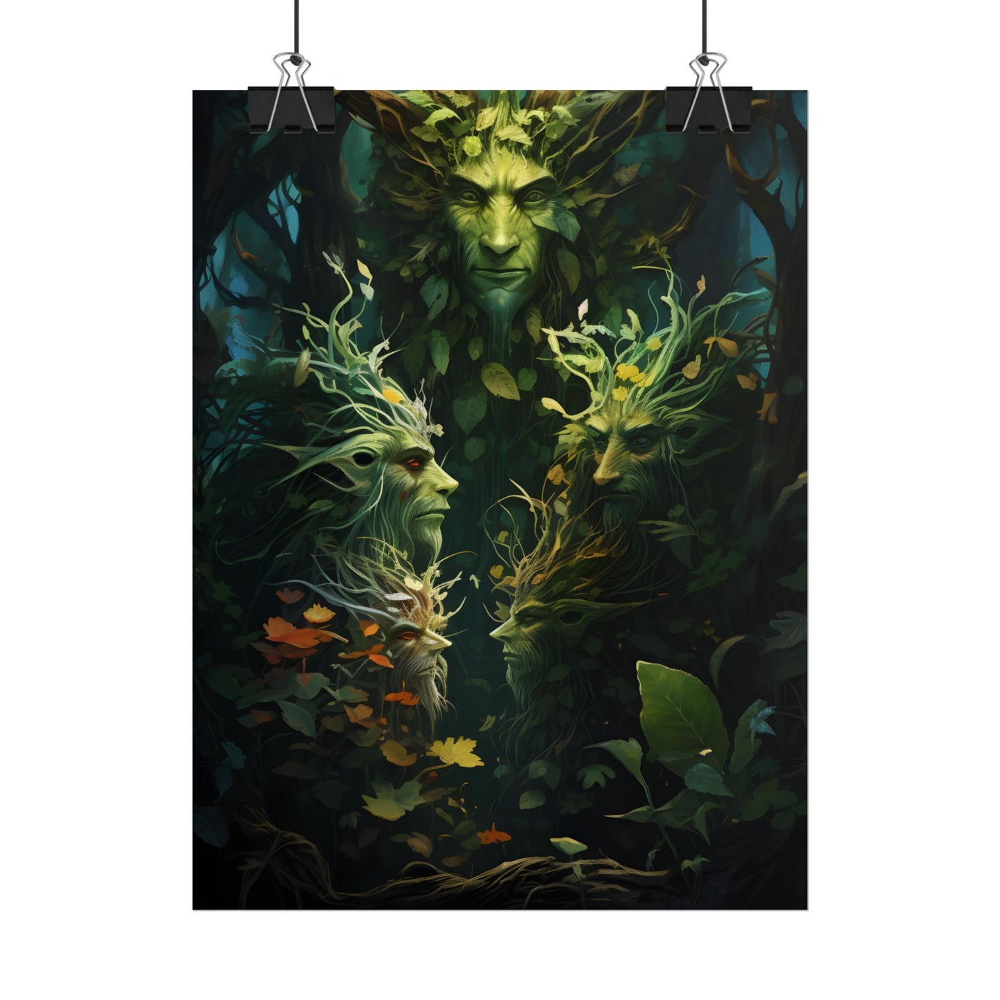 Mystical Forest Guardians: Ancient Tree Spirits in Serene Nature - Poster
