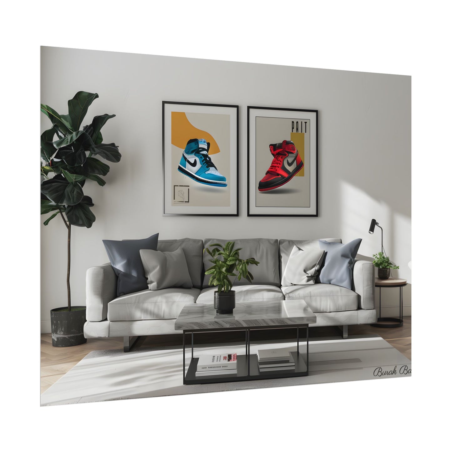 Minimalist Modern Living Room: Neutral Colors & Natural Light Art - Poster