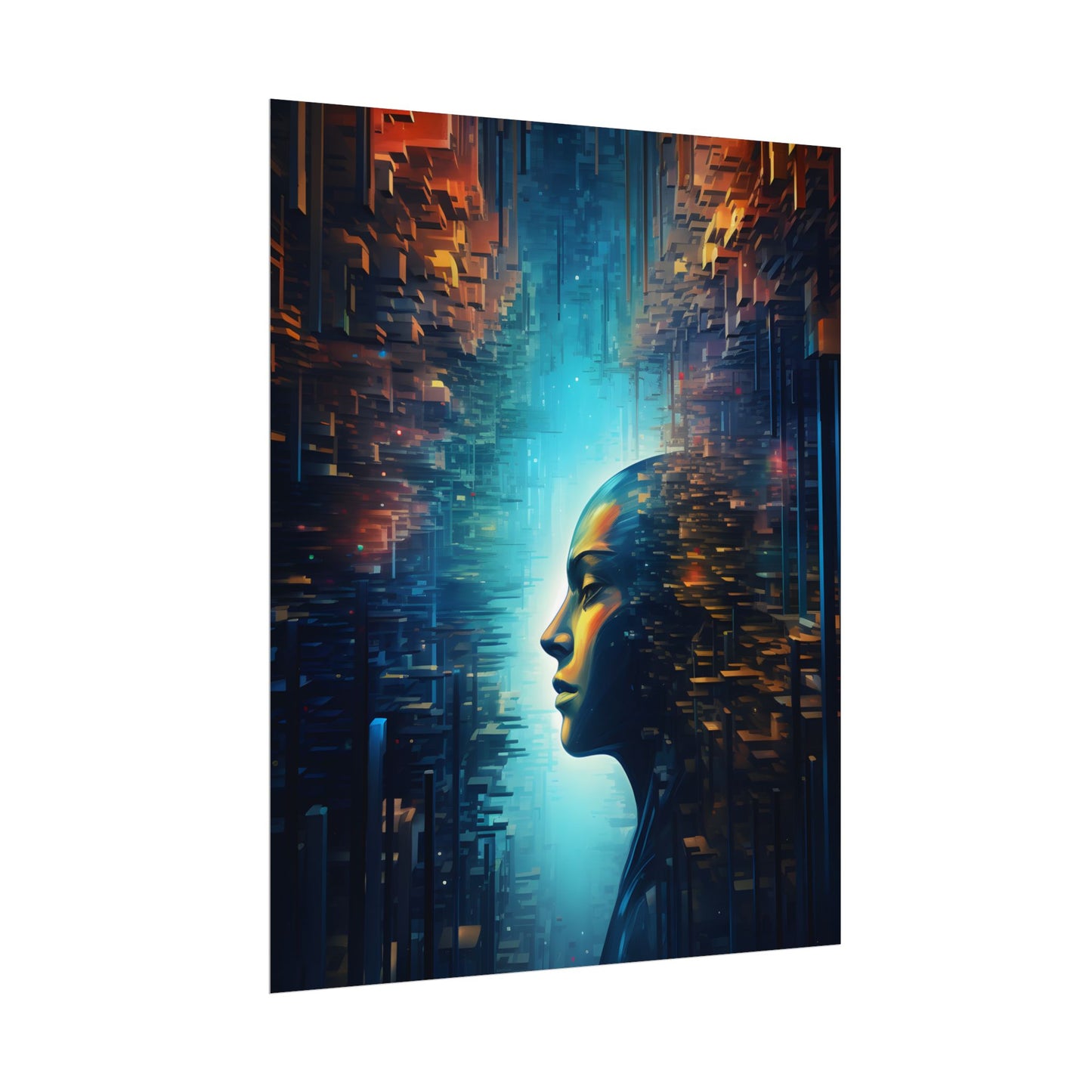 Cyber Dreams: Futuristic Digital Artwork with Neon Lights - Poster