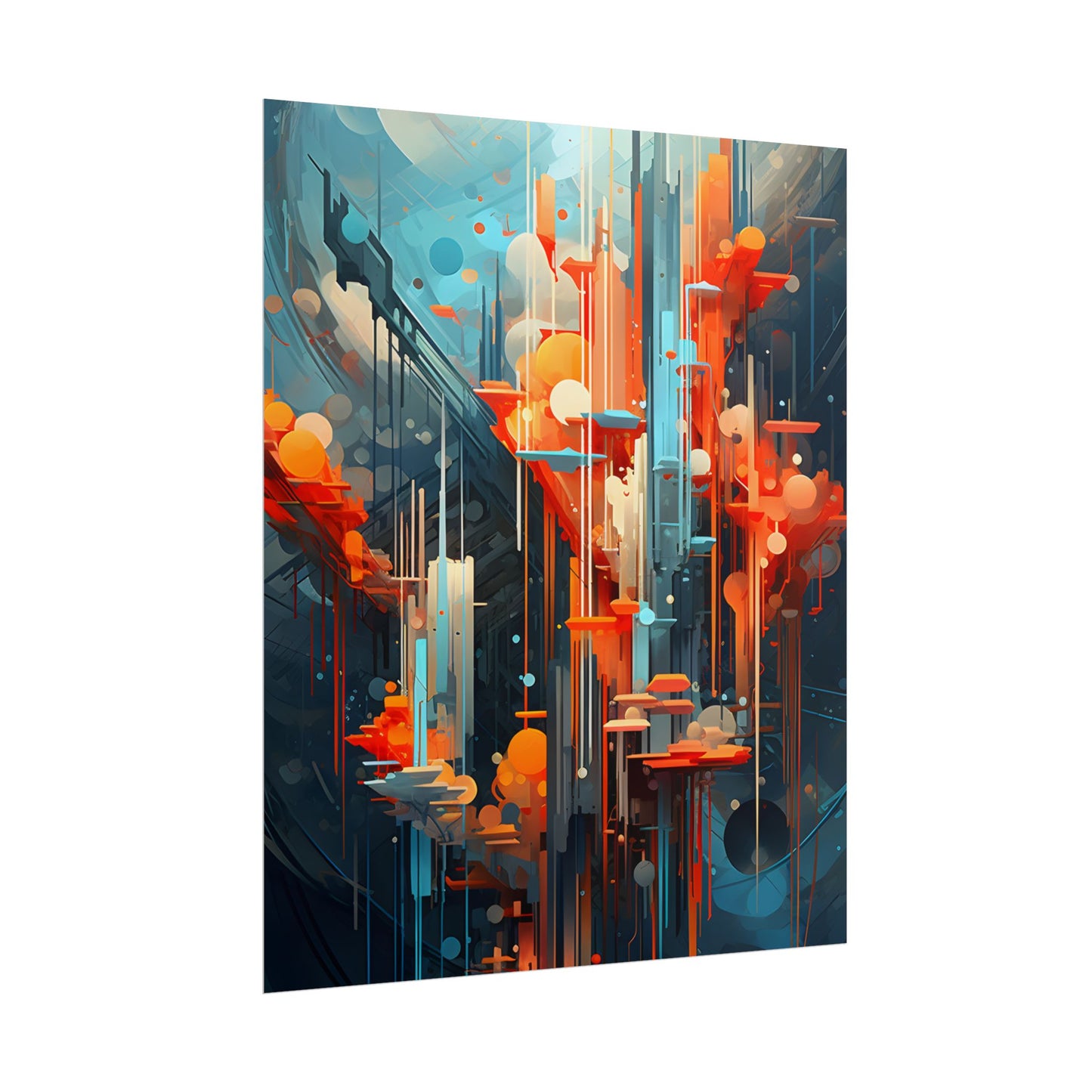 Abstract Cyber Dreamscape: Vibrant Colors and Neon Lights Digital Art - Poster