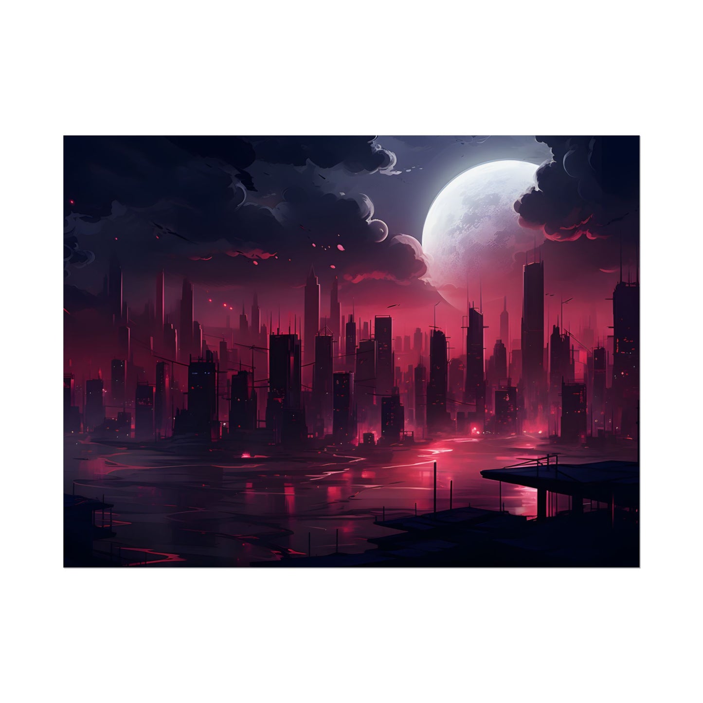 Cyberpunk Night: Burning Cityscape Digital Art - Poster