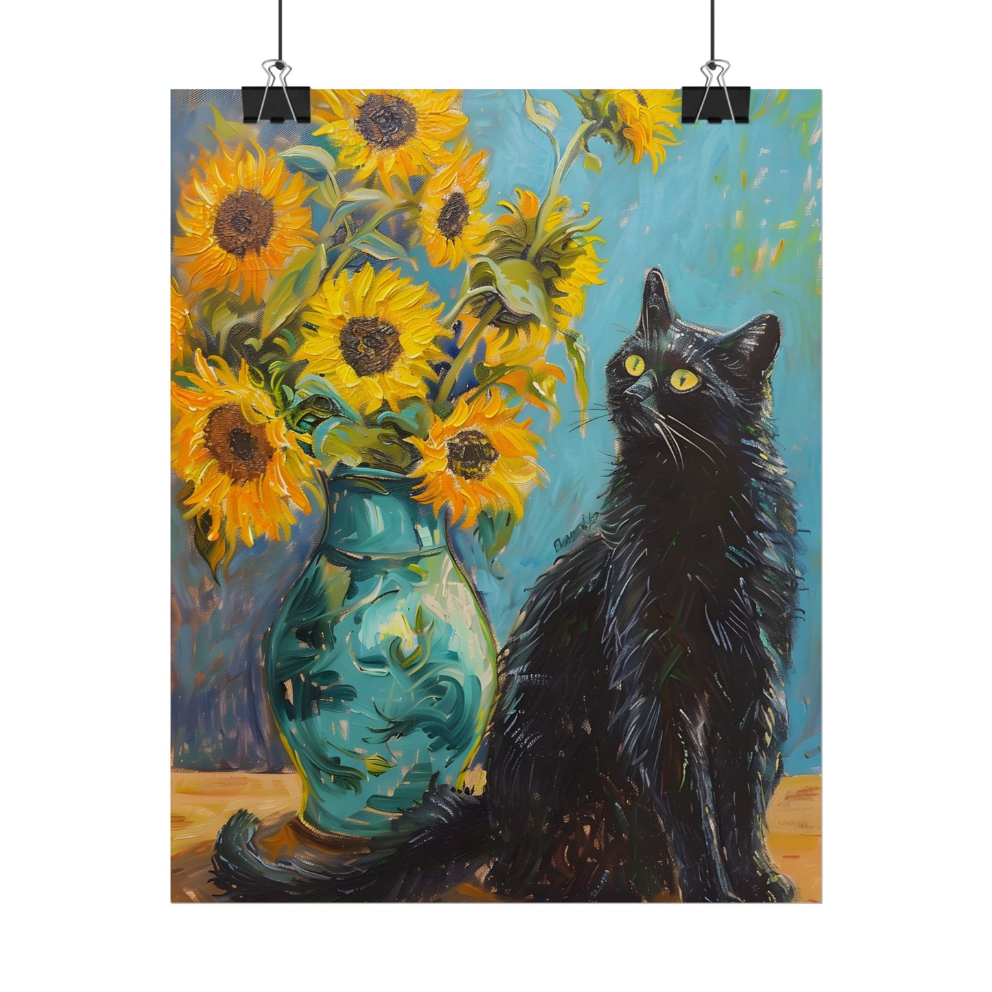 Whispers in the Garden: A Black Cat Among Sunflowers - Poster