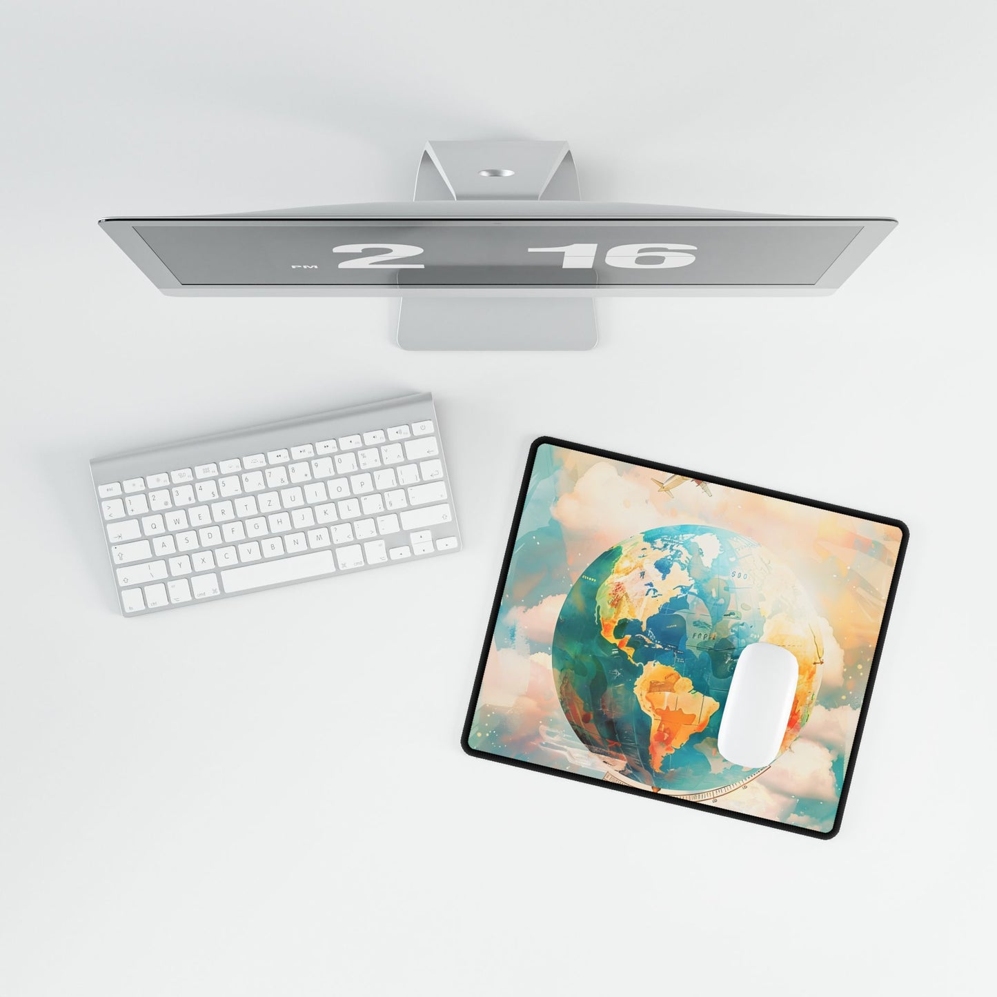 Vintage Globe with 80 Iconic Landmarks: Educational Artwork - Desk Mat