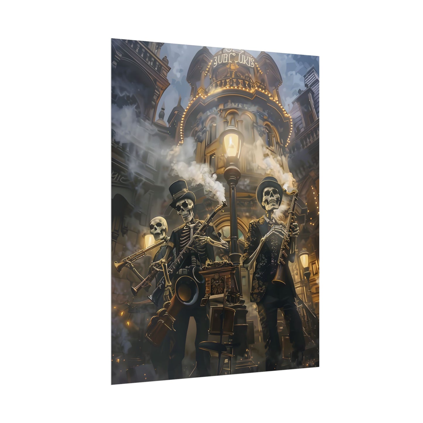 Victorian Skeleton Jazz Band: Nostalgic Lowbrow Art Piece - Poster