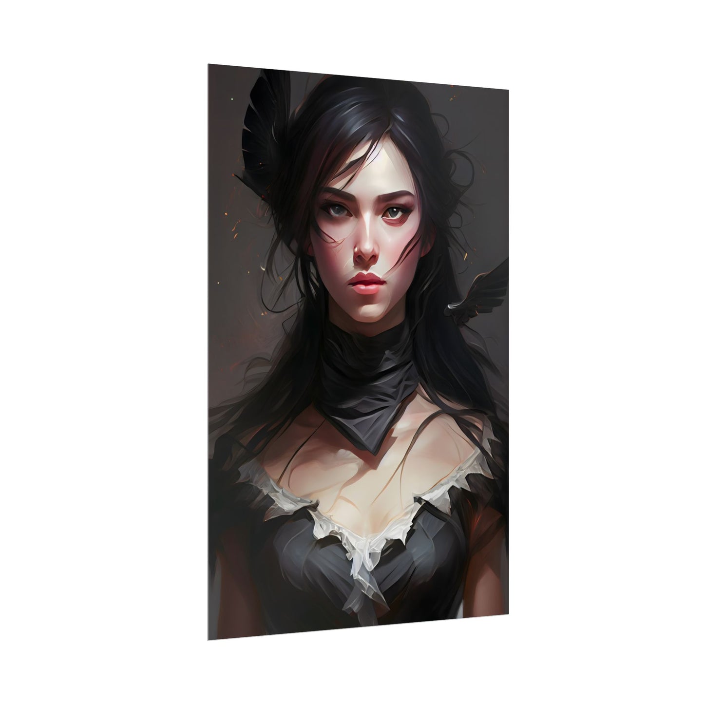 Female Portrait: Black Hair Artwork in Dark Background - Poster