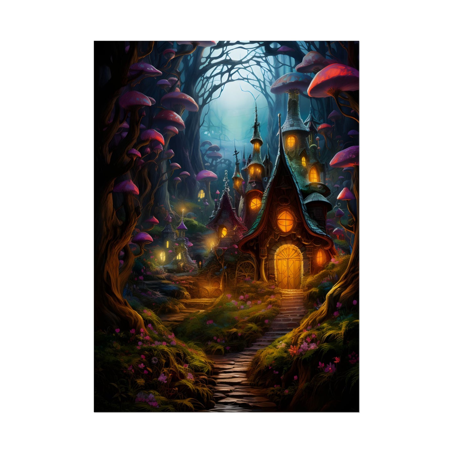 Enchanted Forest Boy: Whimsical Fairy Tale Scene - Poster