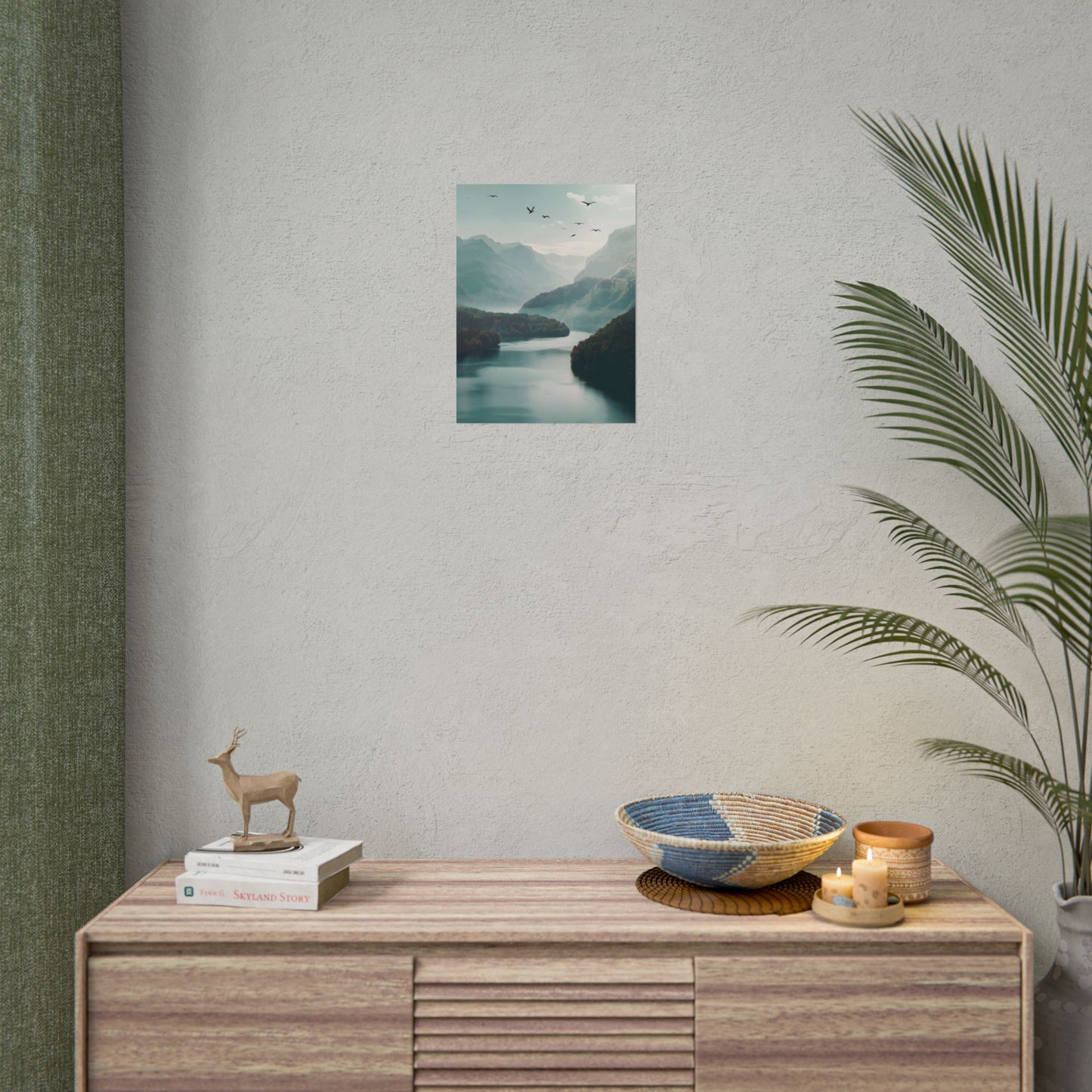 Explore Serene Mountains and Lake: Aerial Perspective Digital Art - Poster
