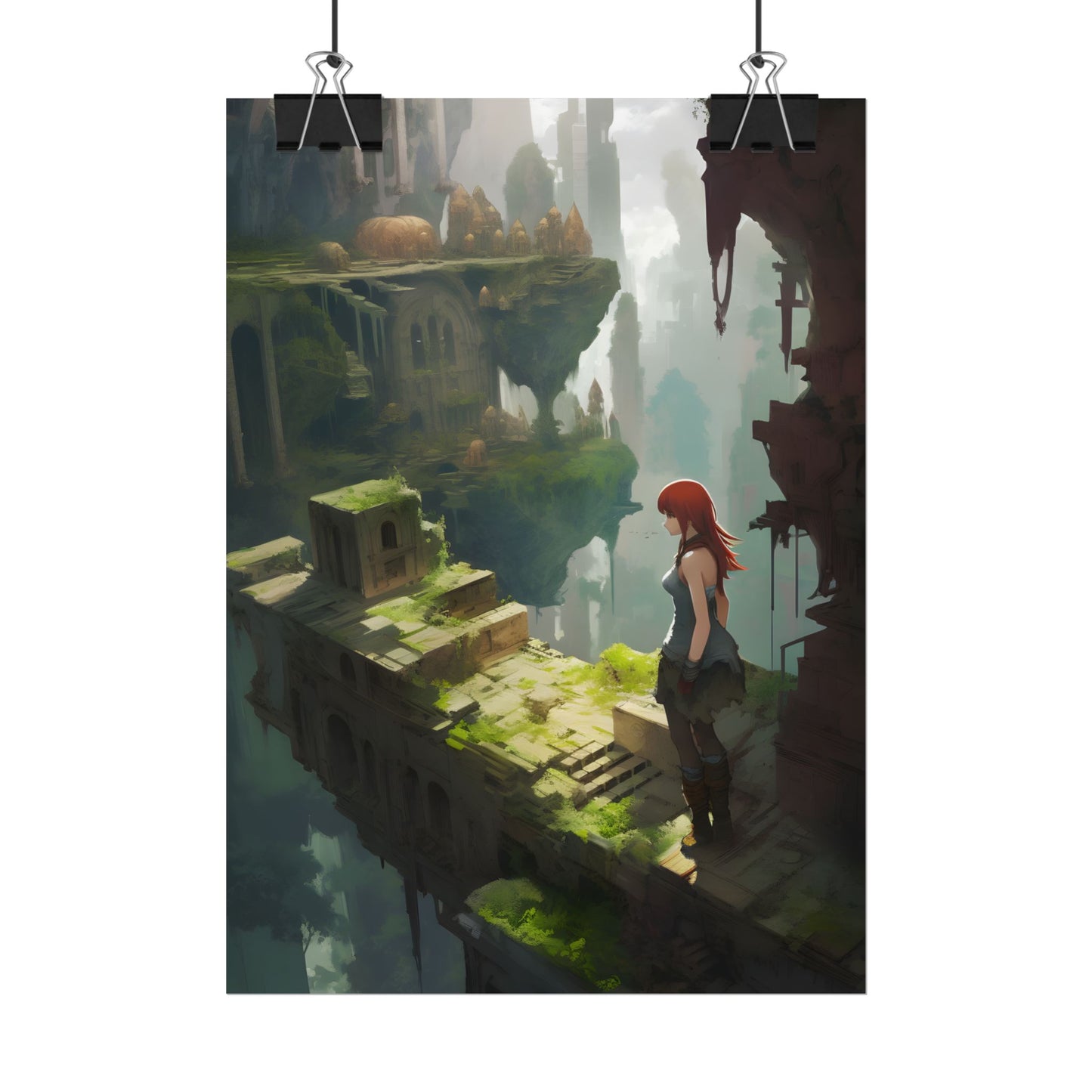 Anime Red Haired Female: Dramatic Eyes Art - Poster